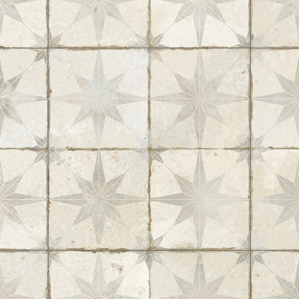 Carrelage Vintage effet Carreau ciment Etoile Blanche et Fond Blanc 45x45x0,95 cm Sparta - Sol et mur intérieur