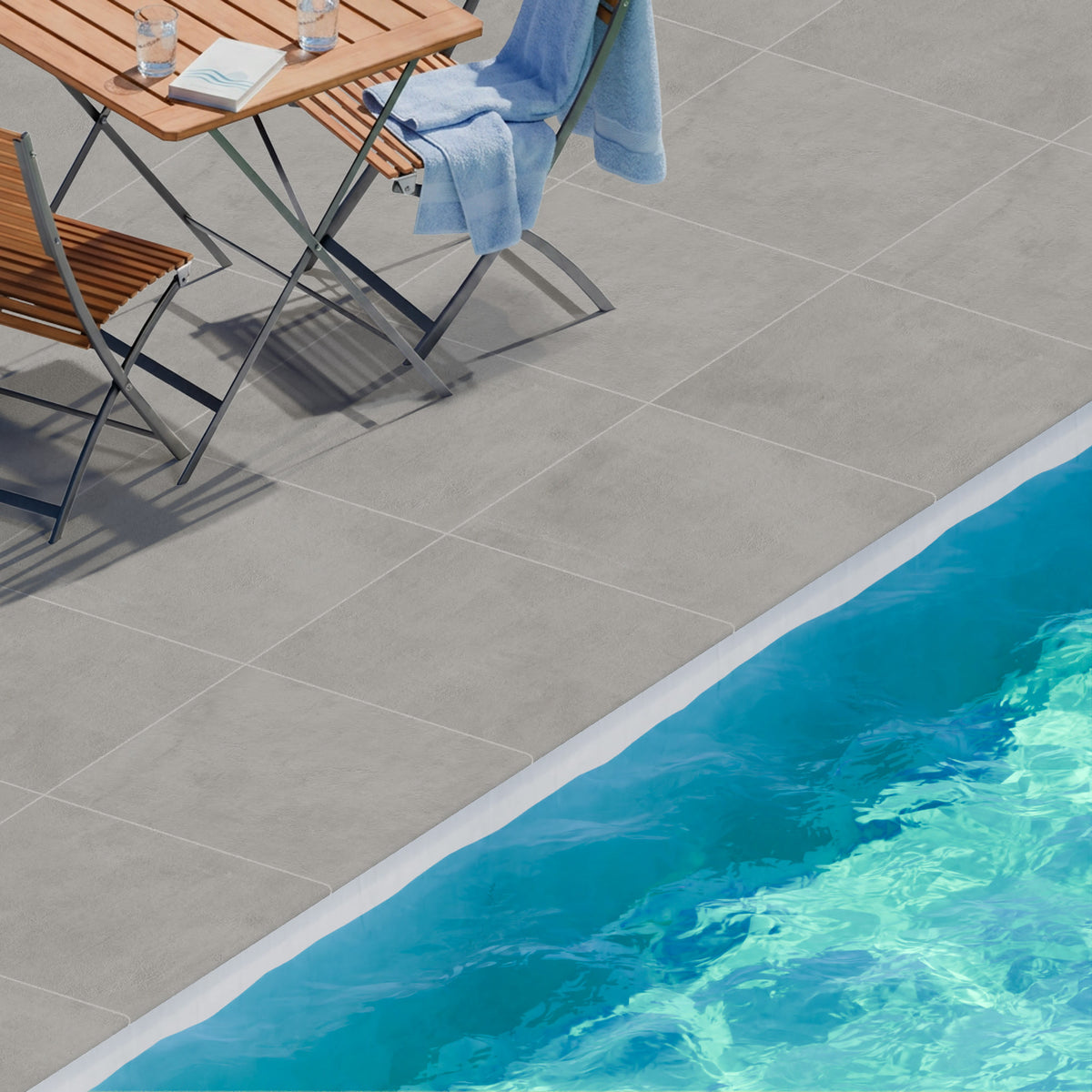 Margelle de piscine effet Béton Gris Cendré 60x60x2 cm Bord 1/2 Rond Gravino