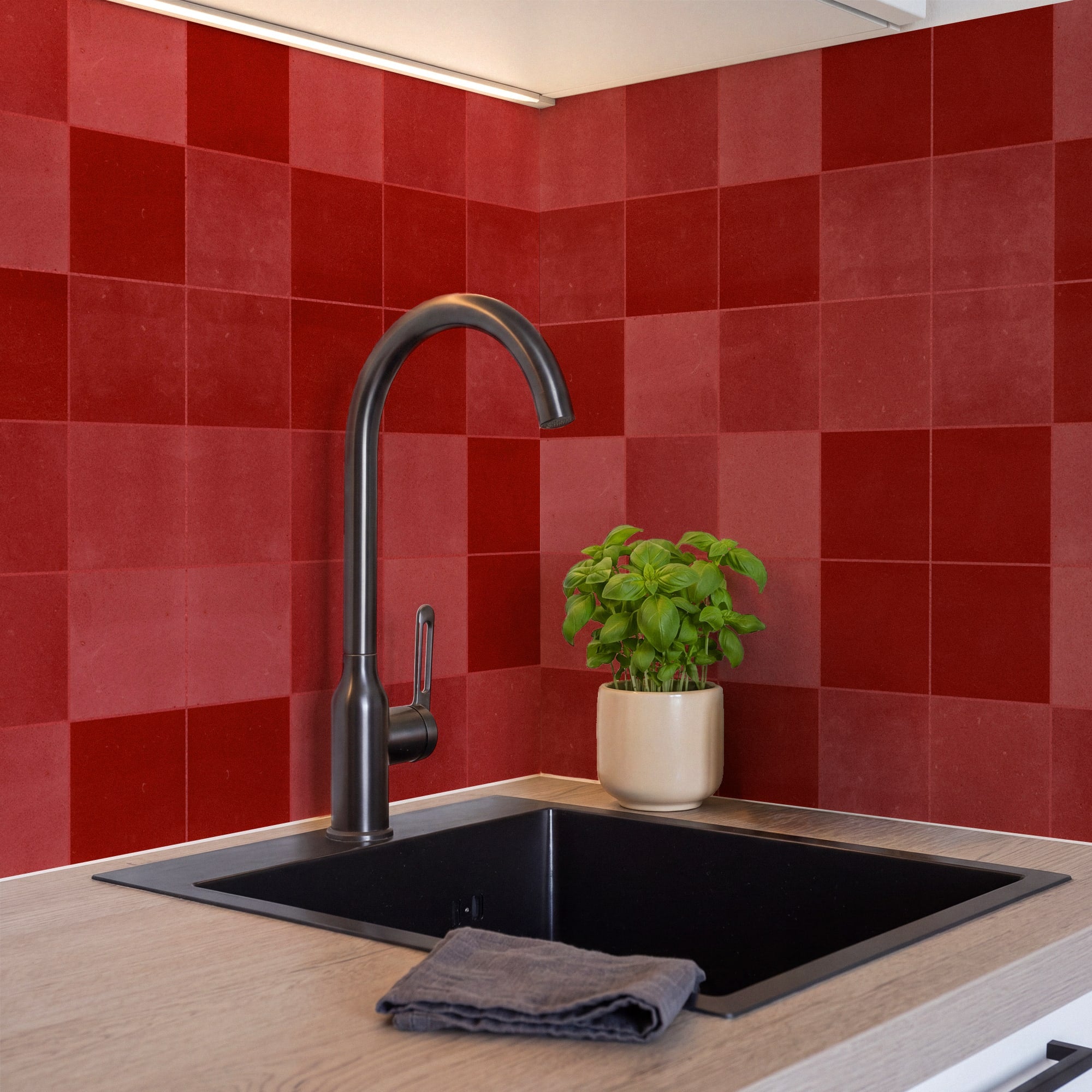 Carrelage effet Zellige Rouge 10x10x0,85 cm Mat Serinor - Mur intérieur