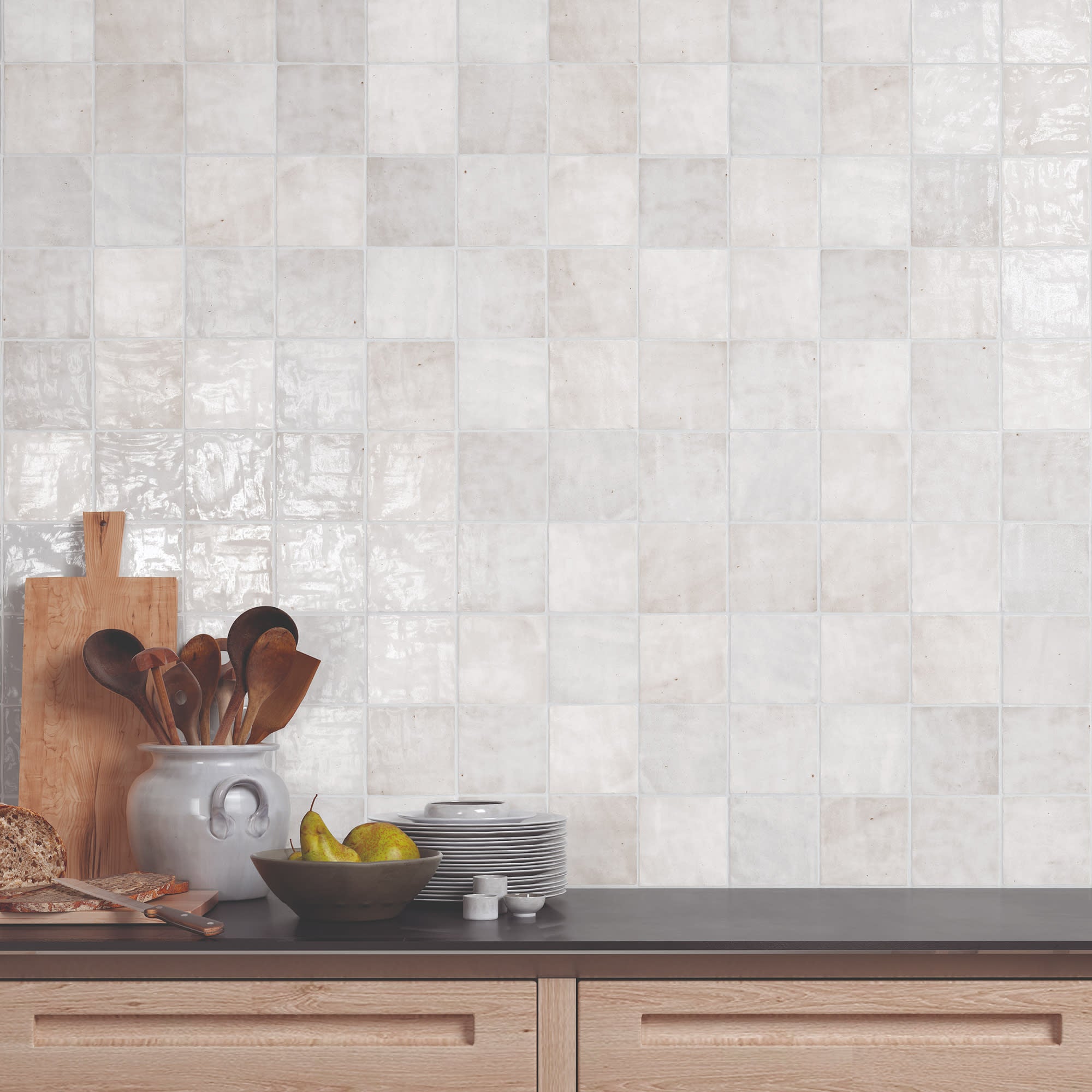 Carrelage effet Zellige Blanc 10x10x0,85 cm Brillant Orisel - Mur intérieur