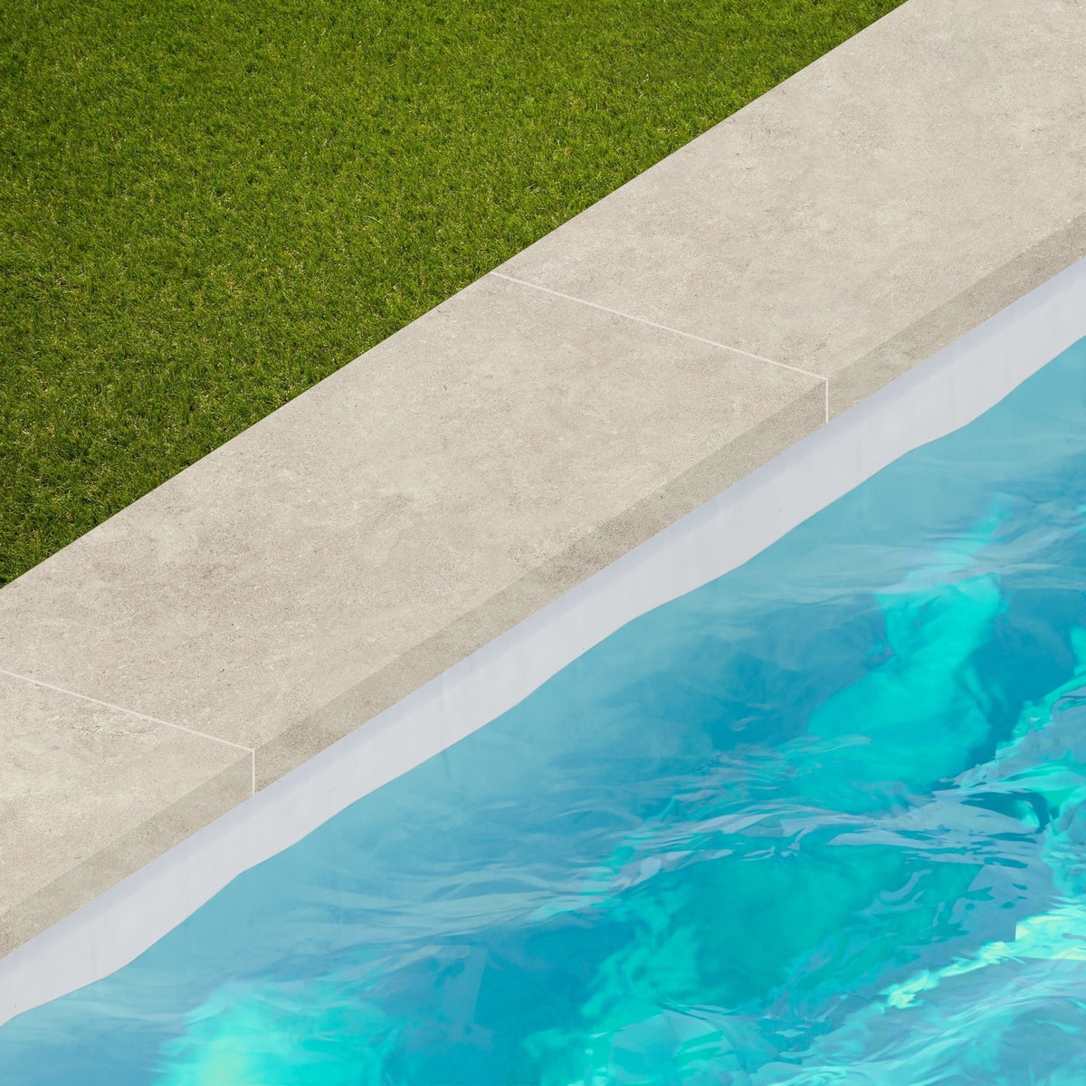 Margelle de piscine effet Pierre Calcaire Gris Brume 80x33x2 cm Bord Droit avec retombée Rocalta