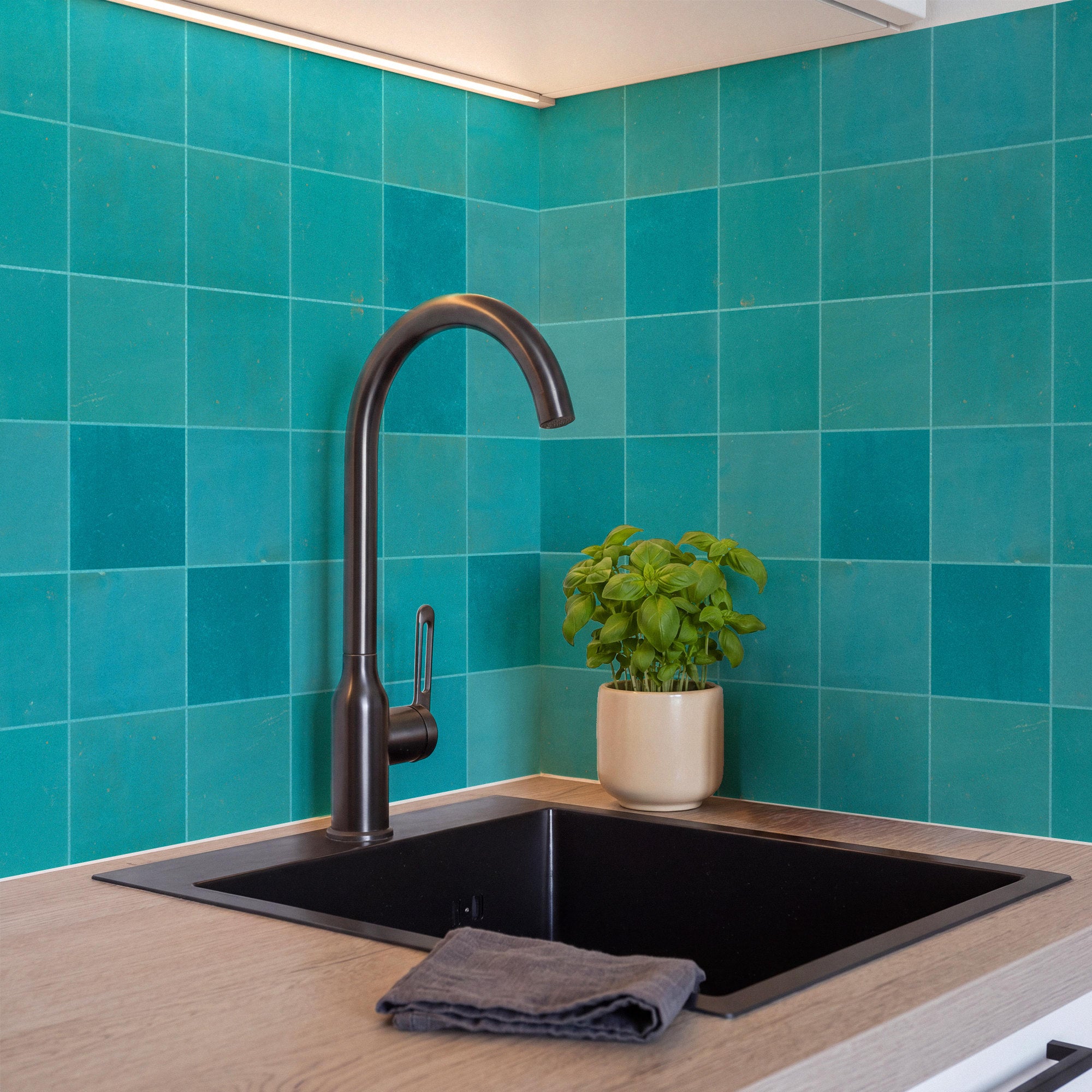 Carrelage effet Zellige Bleu Mer 10x10x0,85 cm Mat Serinor - Mur intérieur