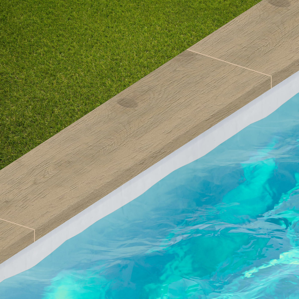 Margelle de piscine effet Bois Chêne Cendré Rustic 120x30x2 cm Bord Droit avec retombée Forenza