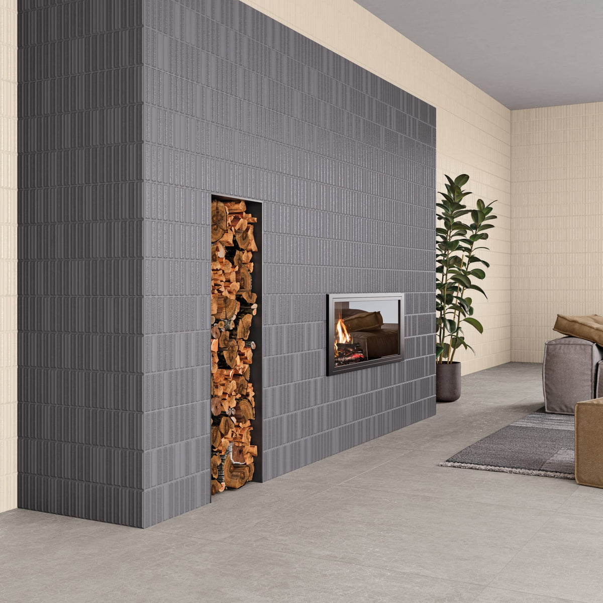 Carrelage 3D Gris Foncé 40x20x1,4 cm Movira - Mur intérieur