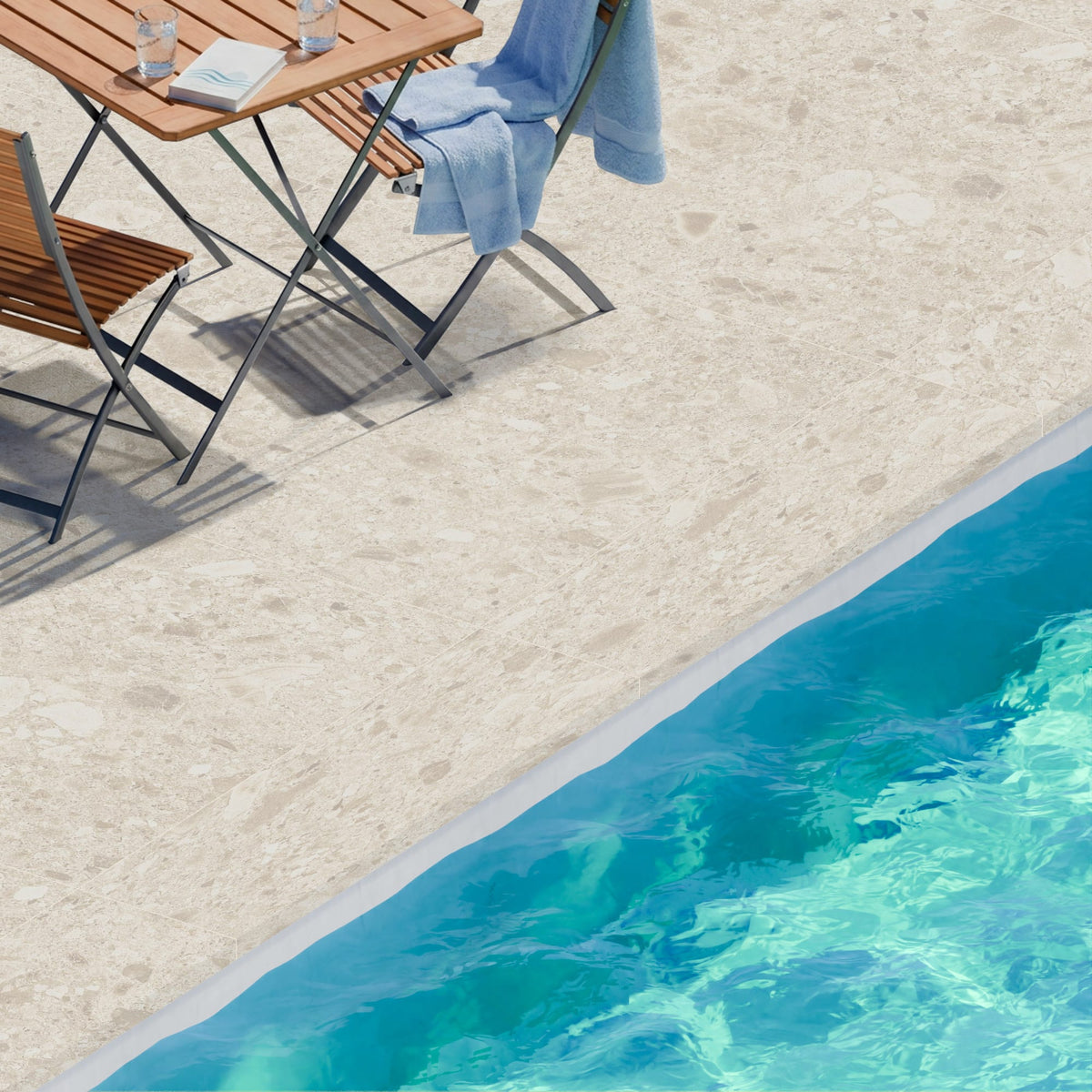 Margelle de piscine effet Pierre Ceppo di Gré Beige 120x33x2 cm Bord Droit avec retombée Massira