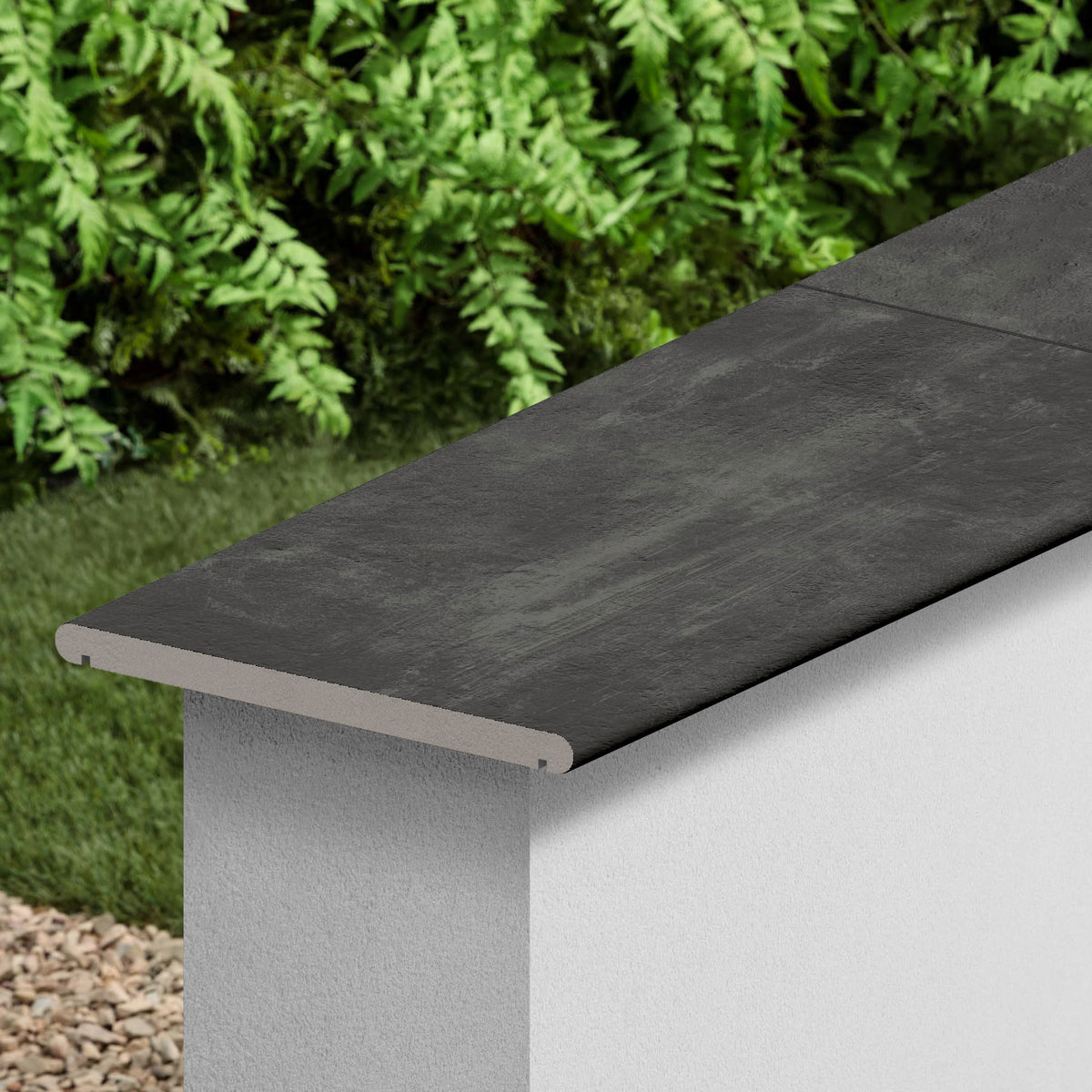 Couvertine effet Béton Gris Nuit 60x30x2 cm Bord 1/2 Rond Double Larmier Gravino