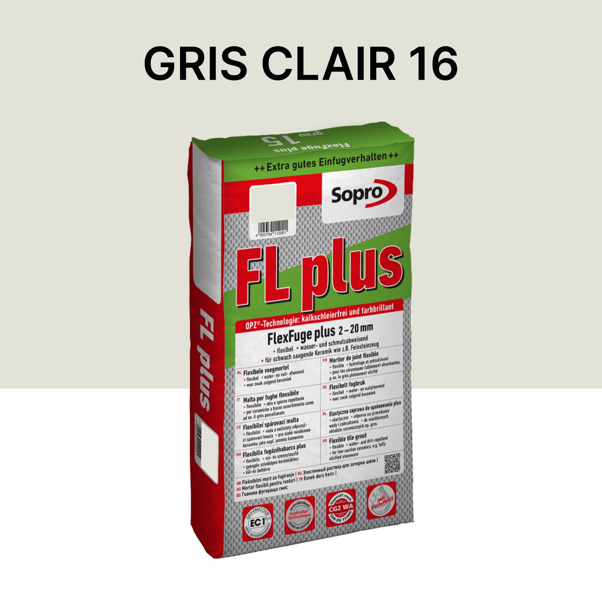 Joint carrelage intérieur et extérieur - 2 à 20 mm - Gris clair 16 - Sopro FL plus - 15 kg