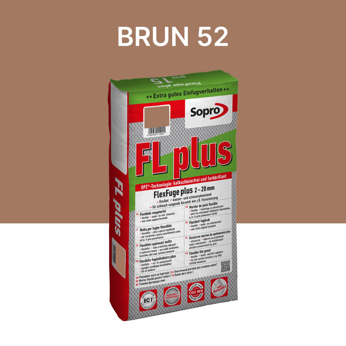 Joint carrelage intérieur et extérieur - 2 à 20 mm - Brun 52 - Sopro FL plus - 15 kg
