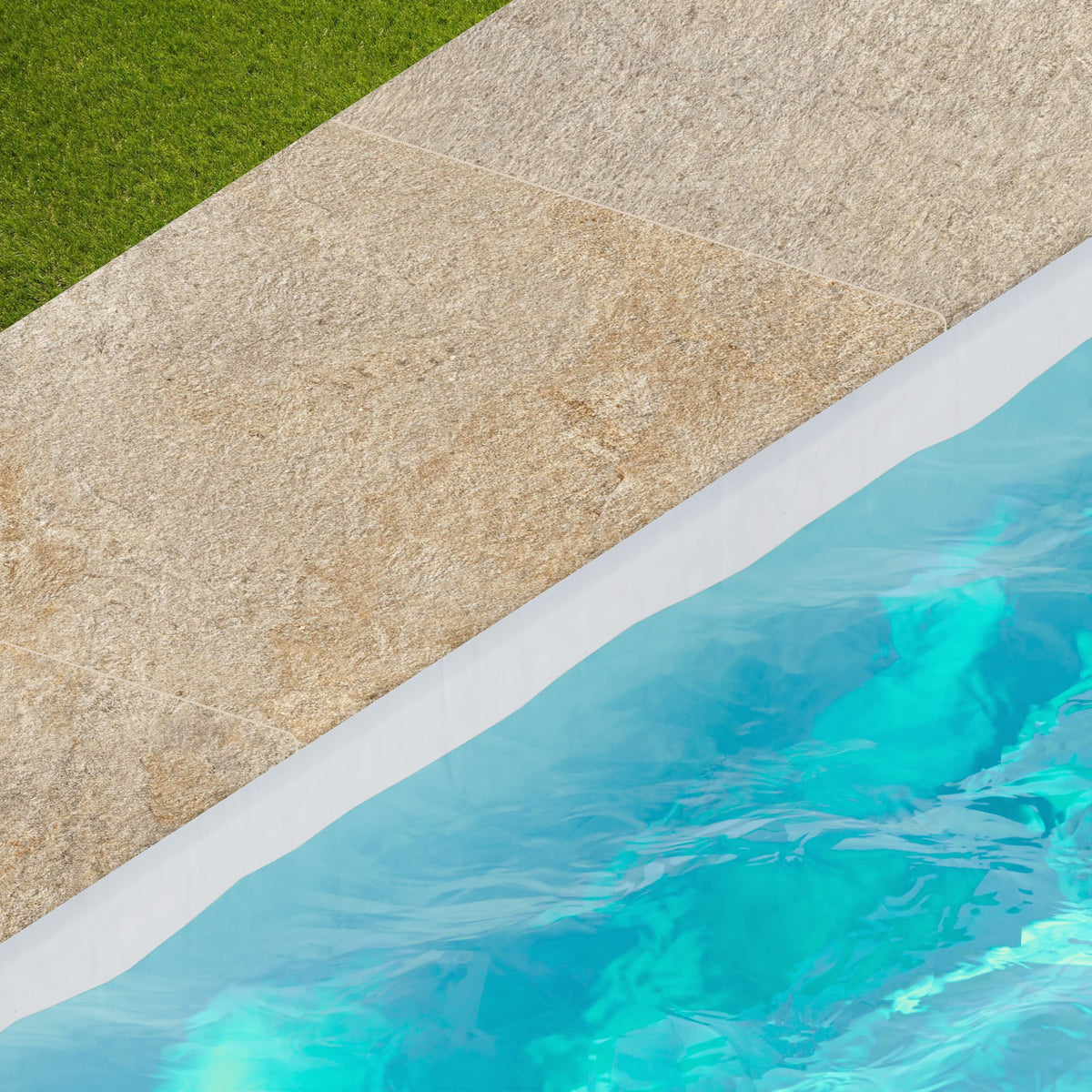Margelle de piscine effet Pierre Quartzite Beige Doré 90x60x2 cm Bord 1/2 Rond Salvero