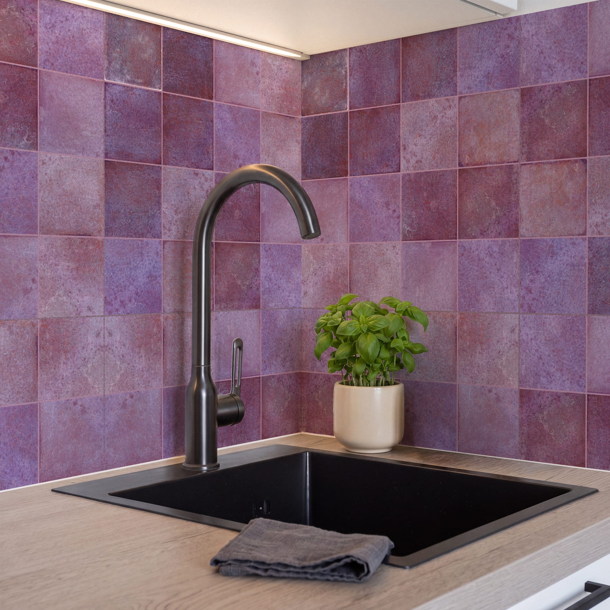 Carrelage effet Zellige Violet 10x10x0,85 cm Caldero - Mur intérieur