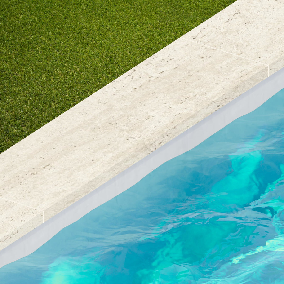 Margelle de piscine effet Travertin Blanc Vein Cut 120x33x2 cm Bord Droit avec retombée Neravio