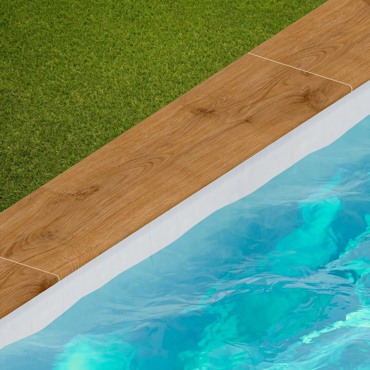 Margelle de piscine effet Bois Chêne Caramel 120x30x2 cm Bord 1/2 Rond Bravino