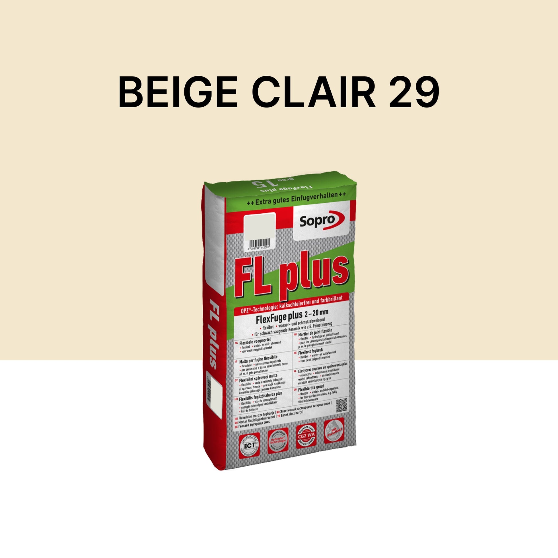 Joint carrelage intérieur et extérieur - 2 à 20 mm - Beige clair 29 - Sopro FL plus - 5 kg
