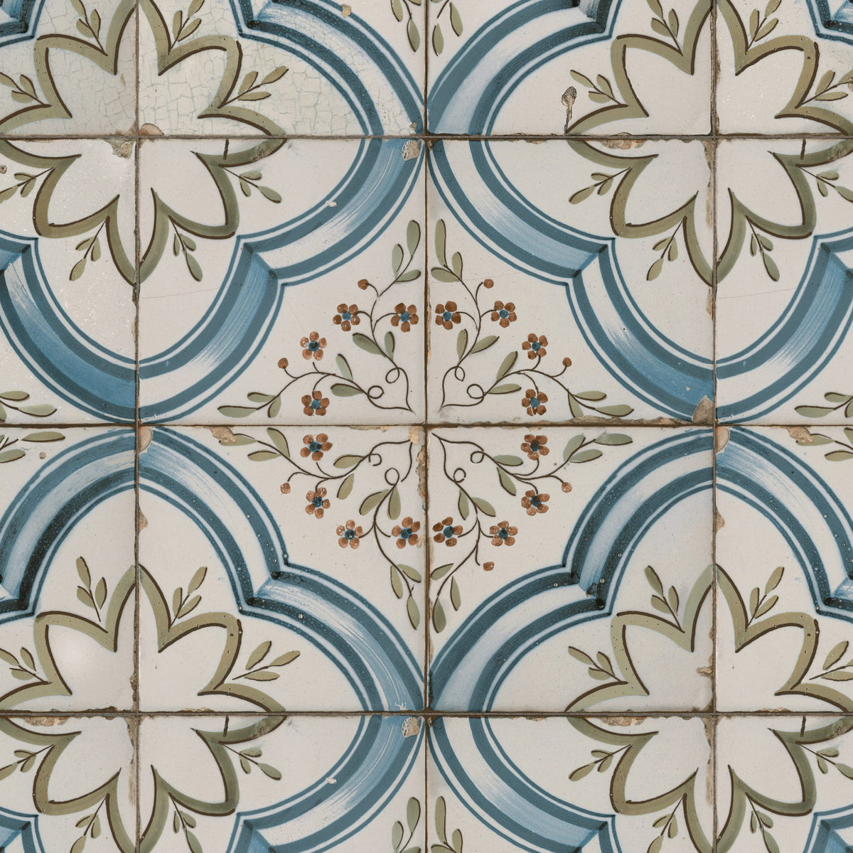 Carrelage Vintage effet Carreau ciment Bleu Thera 45x45x0,95 cm Azoria - Sol et mur intérieur