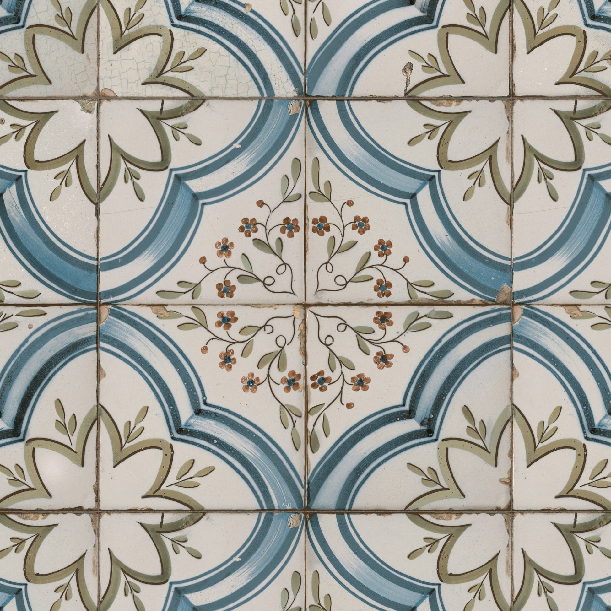 Carrelage Vintage effet Carreau ciment Bleu Thera 45x45x0,95 cm Azoria - Sol et mur intérieur