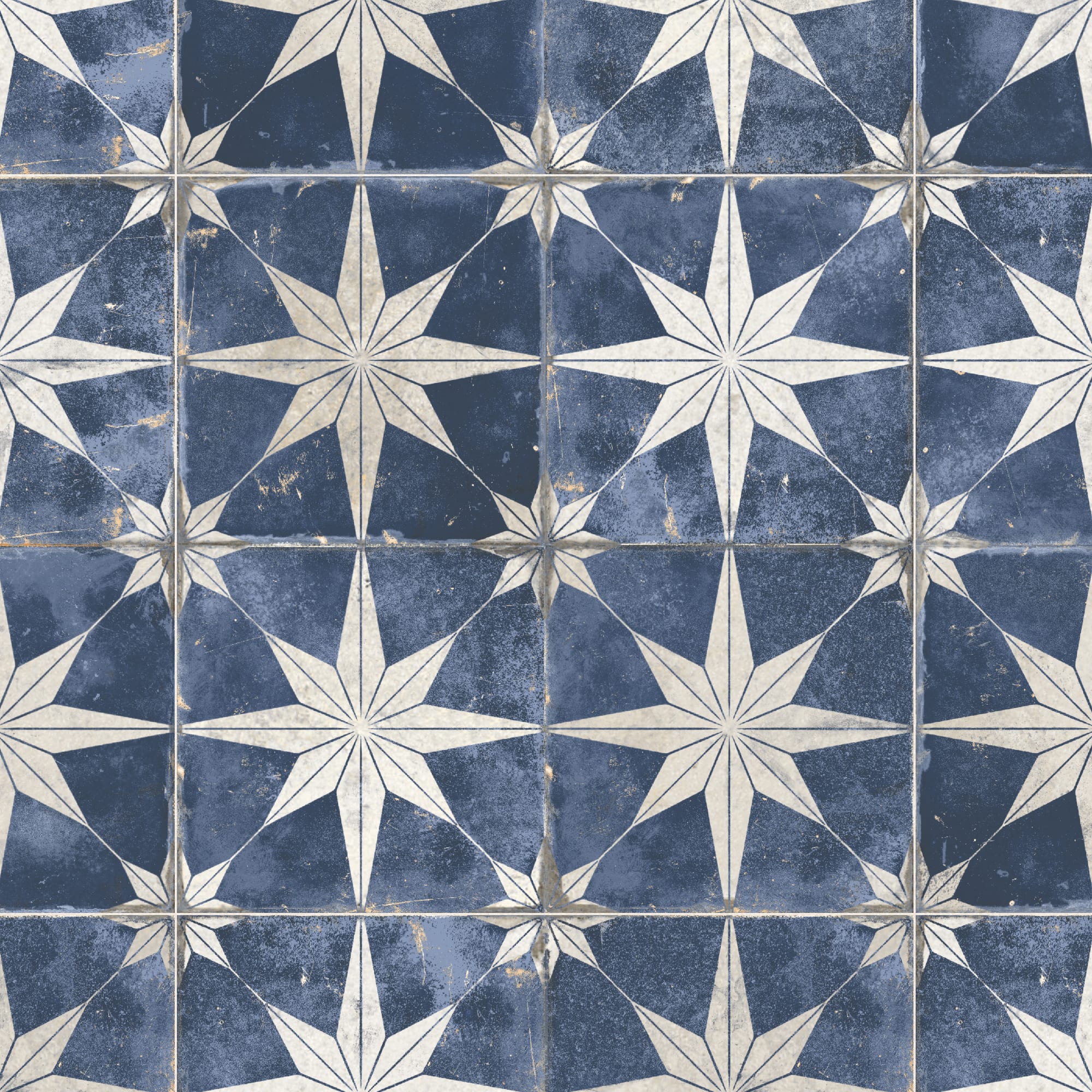 Carrelage Vintage effet Carreau ciment Etoile Blanche et Fond Bleu 45x45x0,95 cm Sparta - Sol et mur intérieur