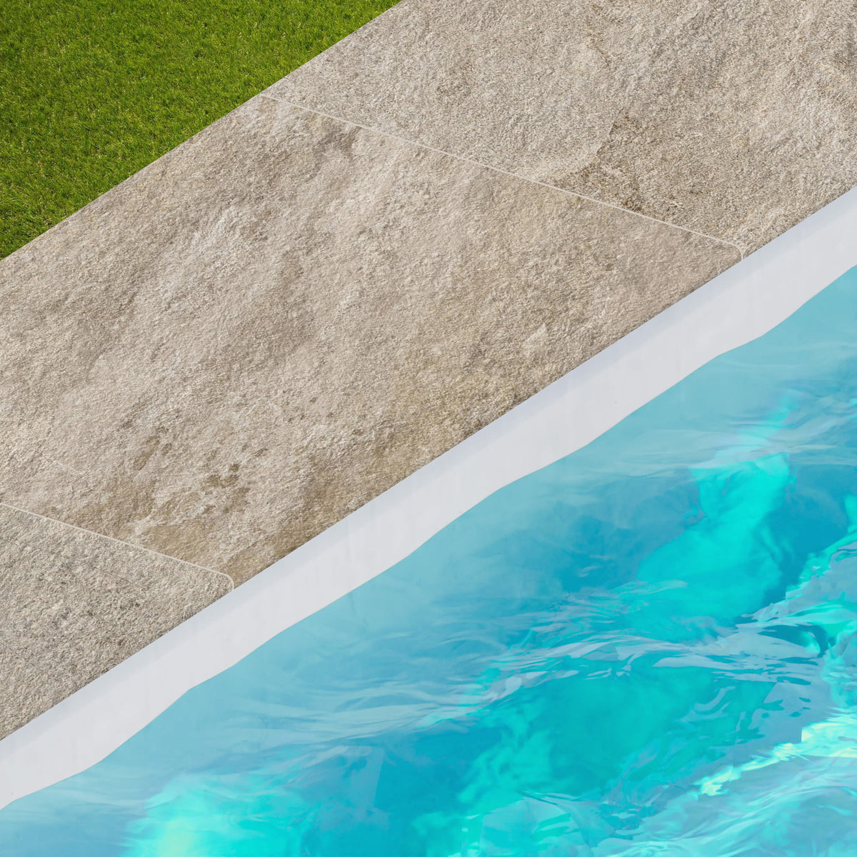 Margelle de piscine effet Pierre Quartzite Gris Argent 90x60x2 cm Bord 1/2 Rond Salvero