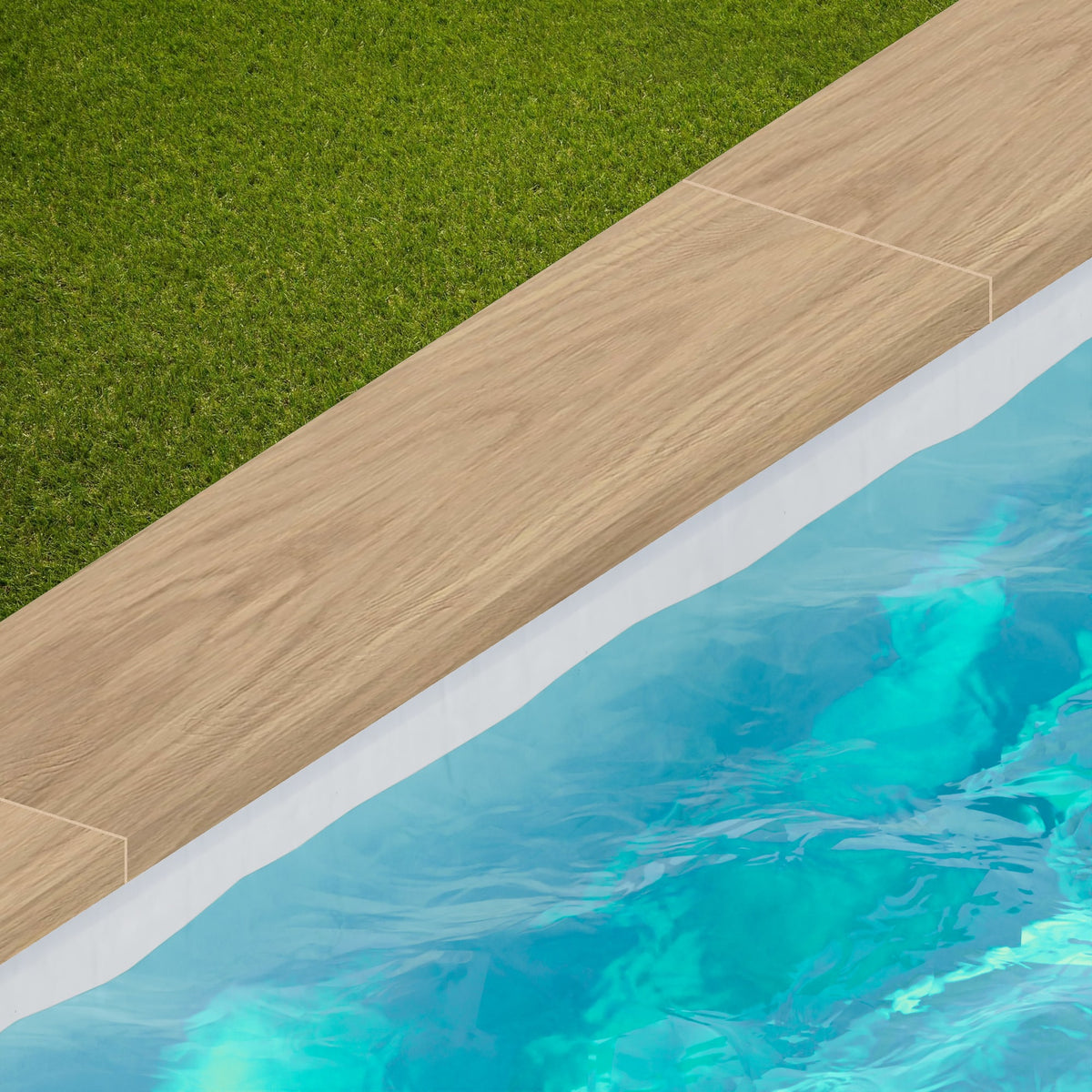 Margelle de piscine effet Bois Chêne Perla 120x30x2 cm Bord Droit avec retombée Cedrano