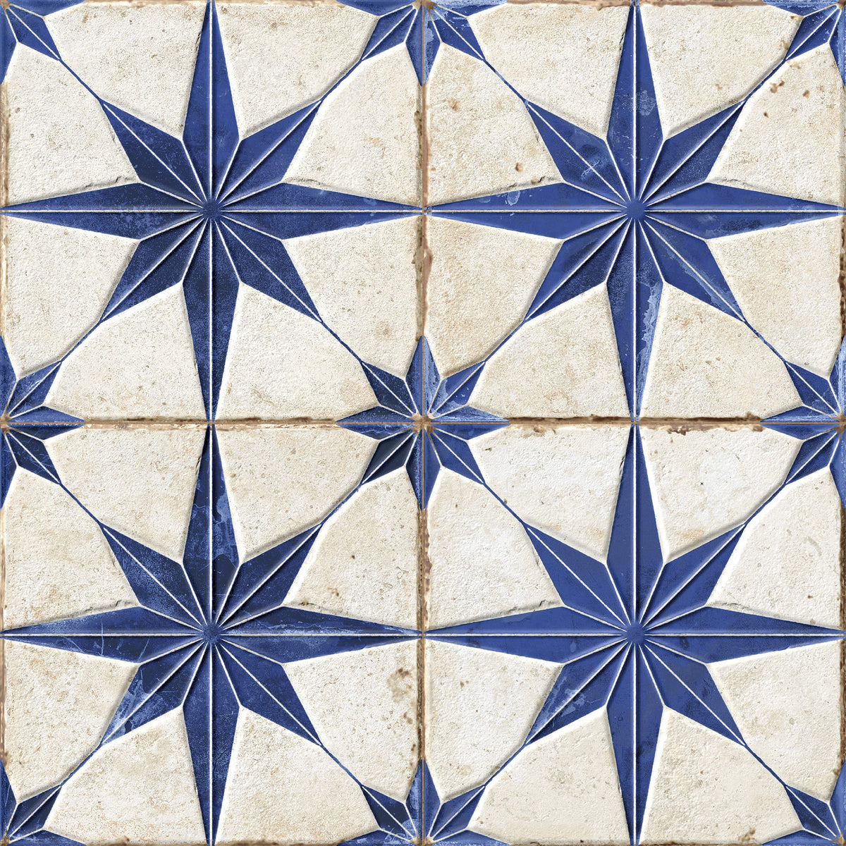 Carrelage Vintage effet Carreau ciment 3D Etoile Bleue et Fond Blanc 22,3x22,3x0,9 cm Sparta - Sol et mur intérieur