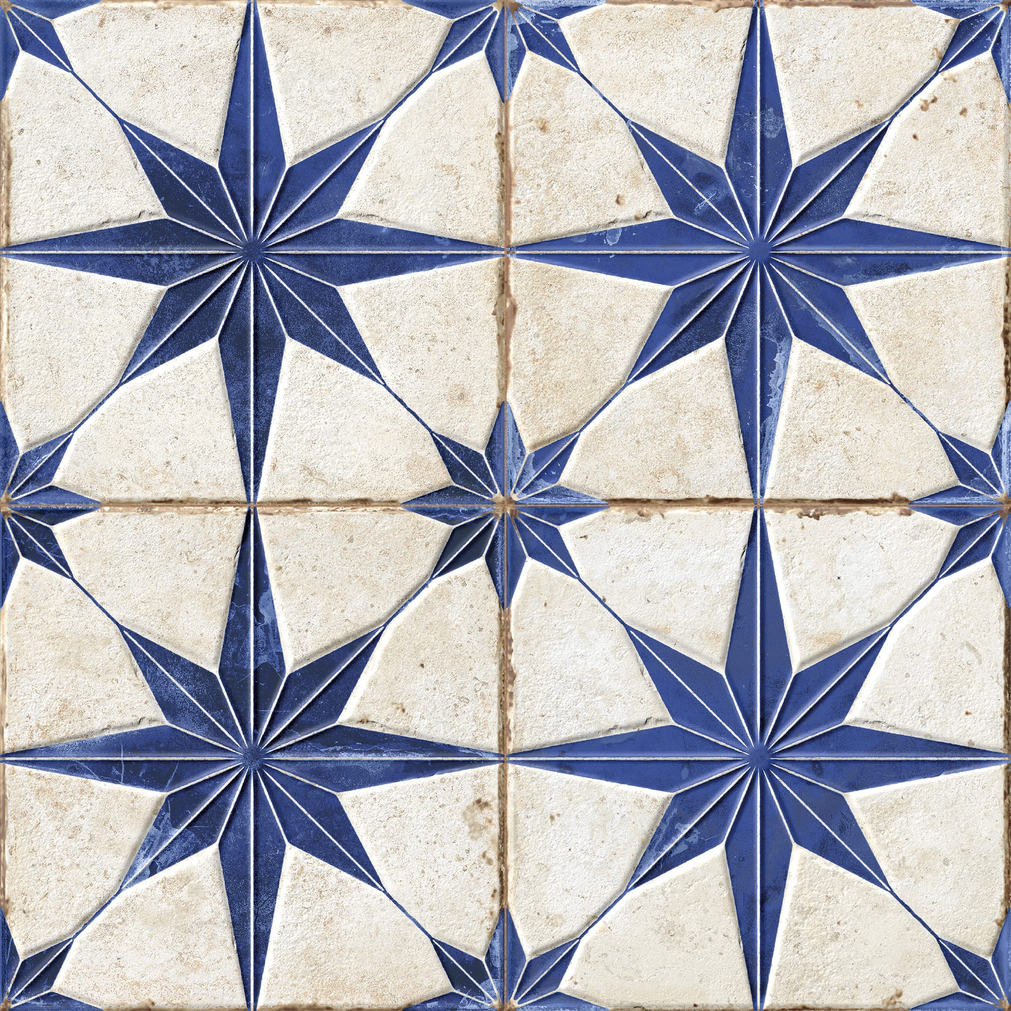 Carrelage Vintage effet Carreau ciment 3D Etoile Bleue et Fond Blanc 22,3x22,3x0,9 cm Sparta - Sol et mur intérieur
