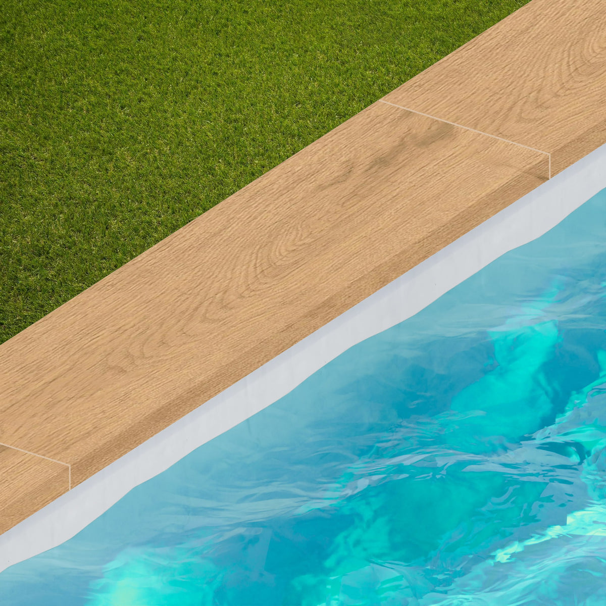 Margelle de piscine effet Bois Chêne Clair Rustic 120x30x2 cm Bord Droit avec retombée Forenza