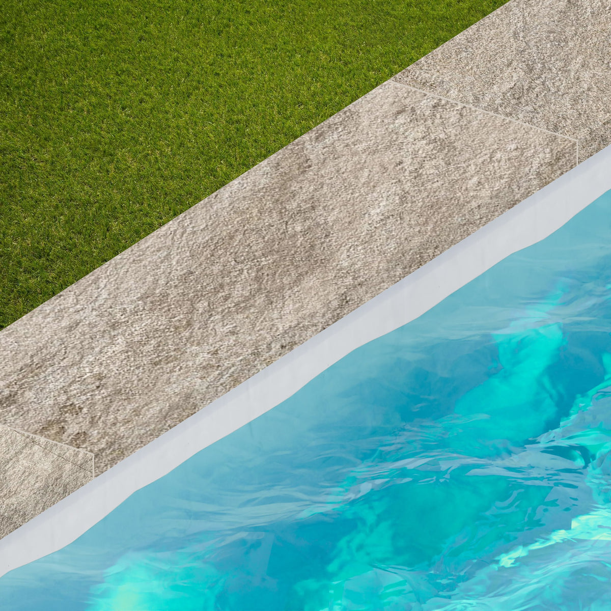 Margelle de piscine effet Pierre Quartzite Gris Argent 120x33x2 cm Bord Droit avec retombée Salvero