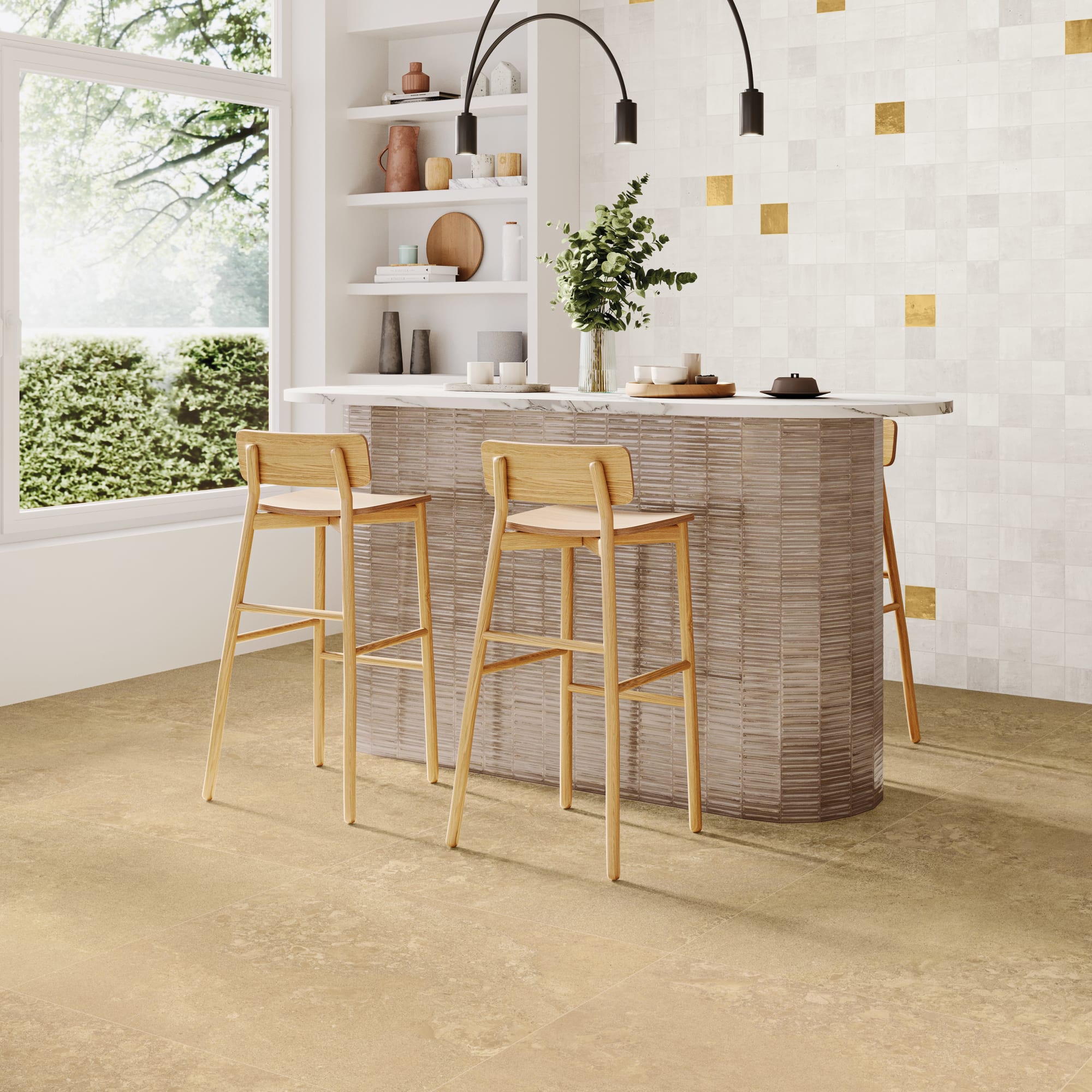 Carrelage effet Pierre Argile Clair 90x90x0,9 cm Alvior - Sol et mur intérieur