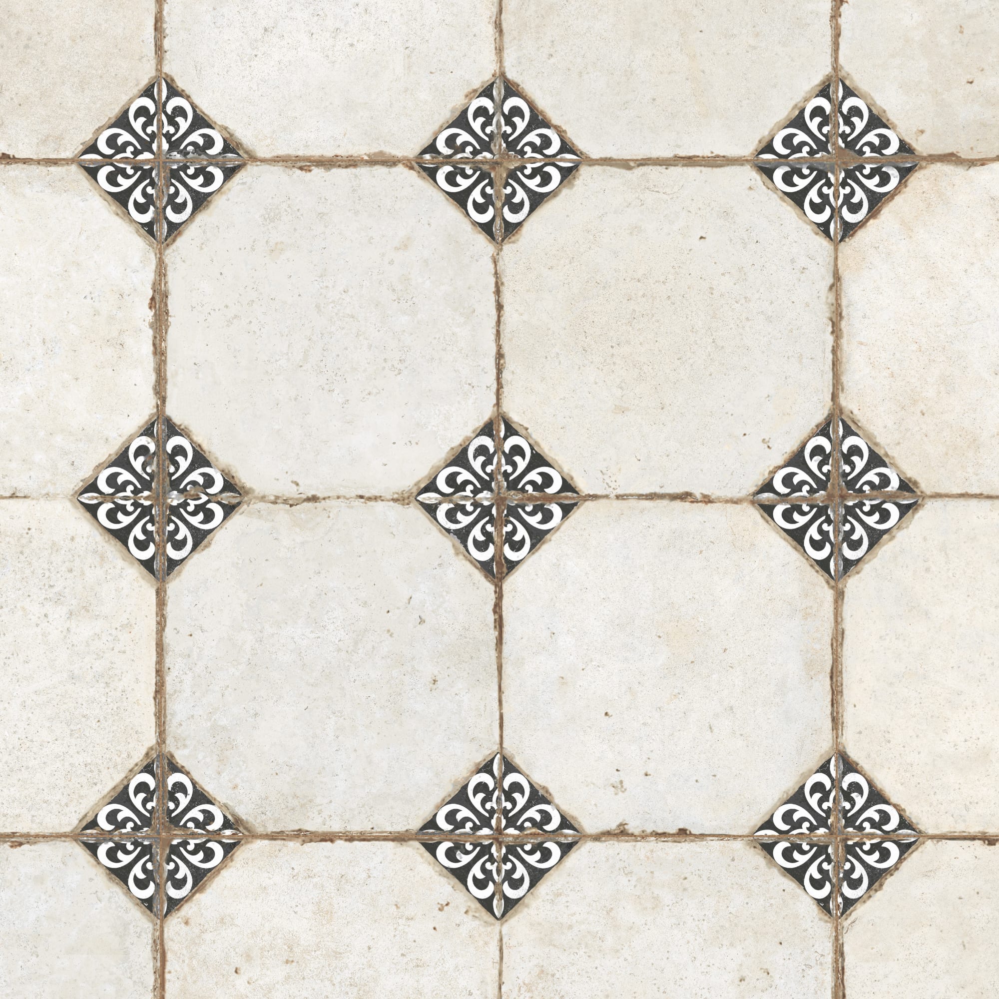 Carrelage Vintage Blanc et Noir Cabochon 45,2x45,2x0,95 cm Sorelia - Sol et mur intérieur