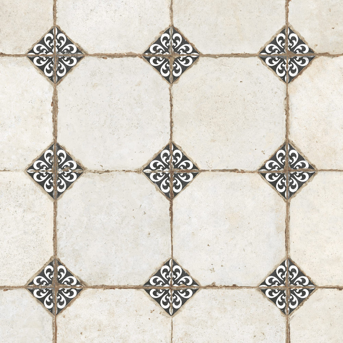 Carrelage Vintage Blanc et Noir Cabochon 45,2x45,2x0,95 cm Sorelia - Sol et mur intérieur