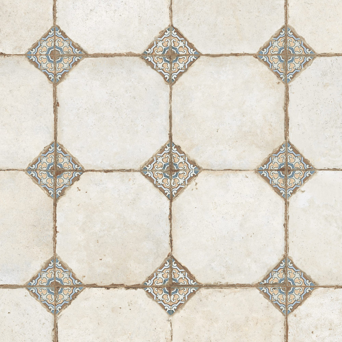 Carrelage Vintage Blanc et Multicolore Cabochon 45,2x45,2x0,95 cm Sorelia - Sol et mur intérieur