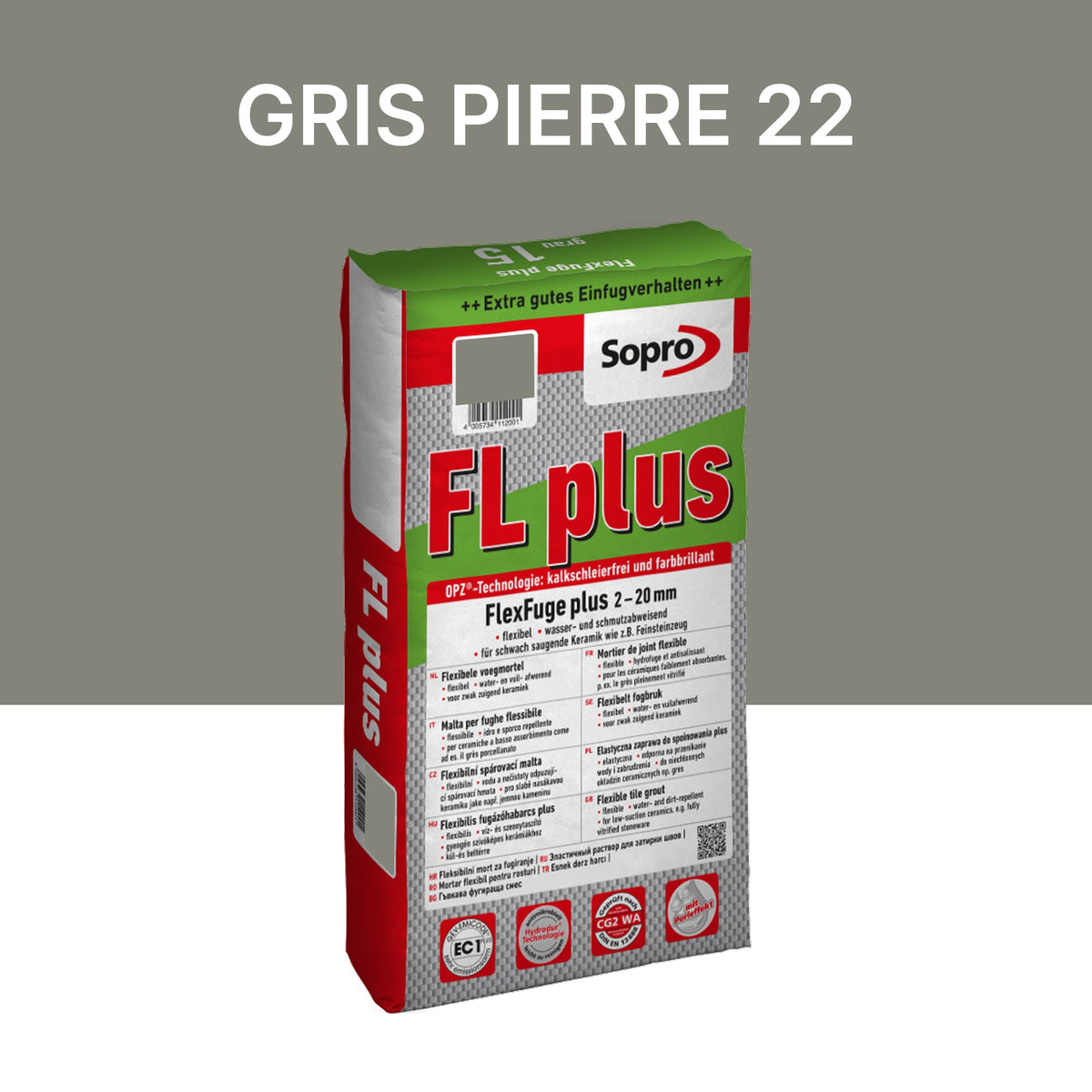 Joint carrelage intérieur et extérieur - 2 à 20 mm - Gris pierre 22 - Sopro FL plus - 15 kg