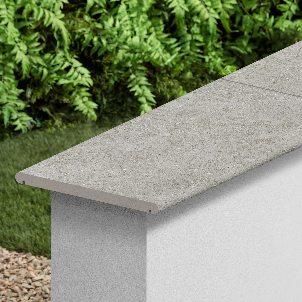 Couvertine effet Pierre Calcaire Gris Cendré 60x30x2 cm Bord 1/2 Rond Double Larmier Domella