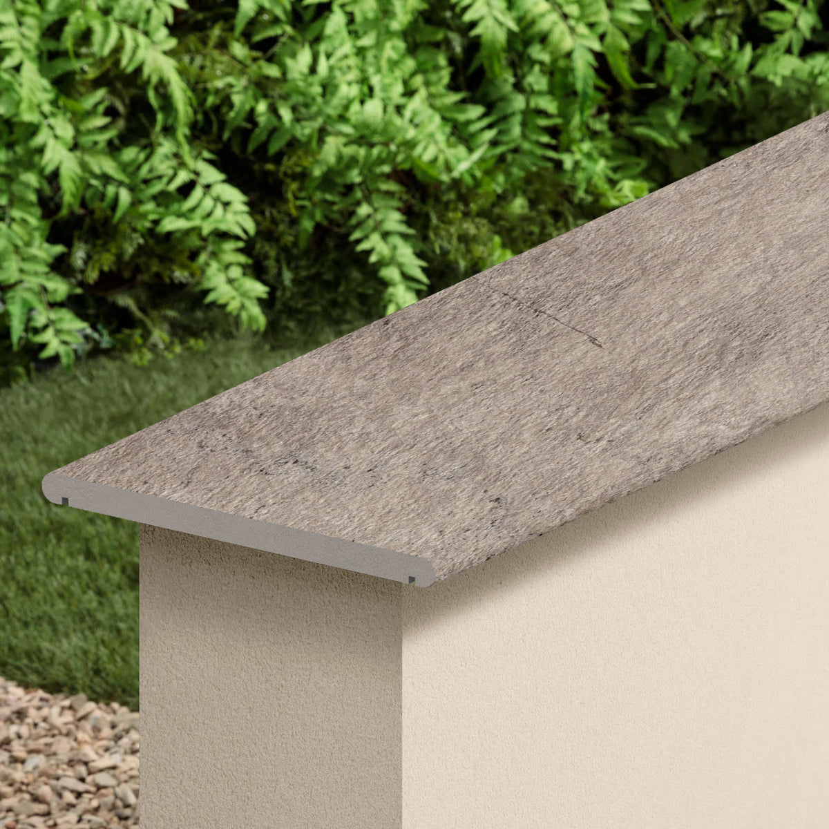 Couvertine effet Pierre Quartzite Gris Roche 120x30x2 cm Bord 1/2 Rond Double Larmier Salvero