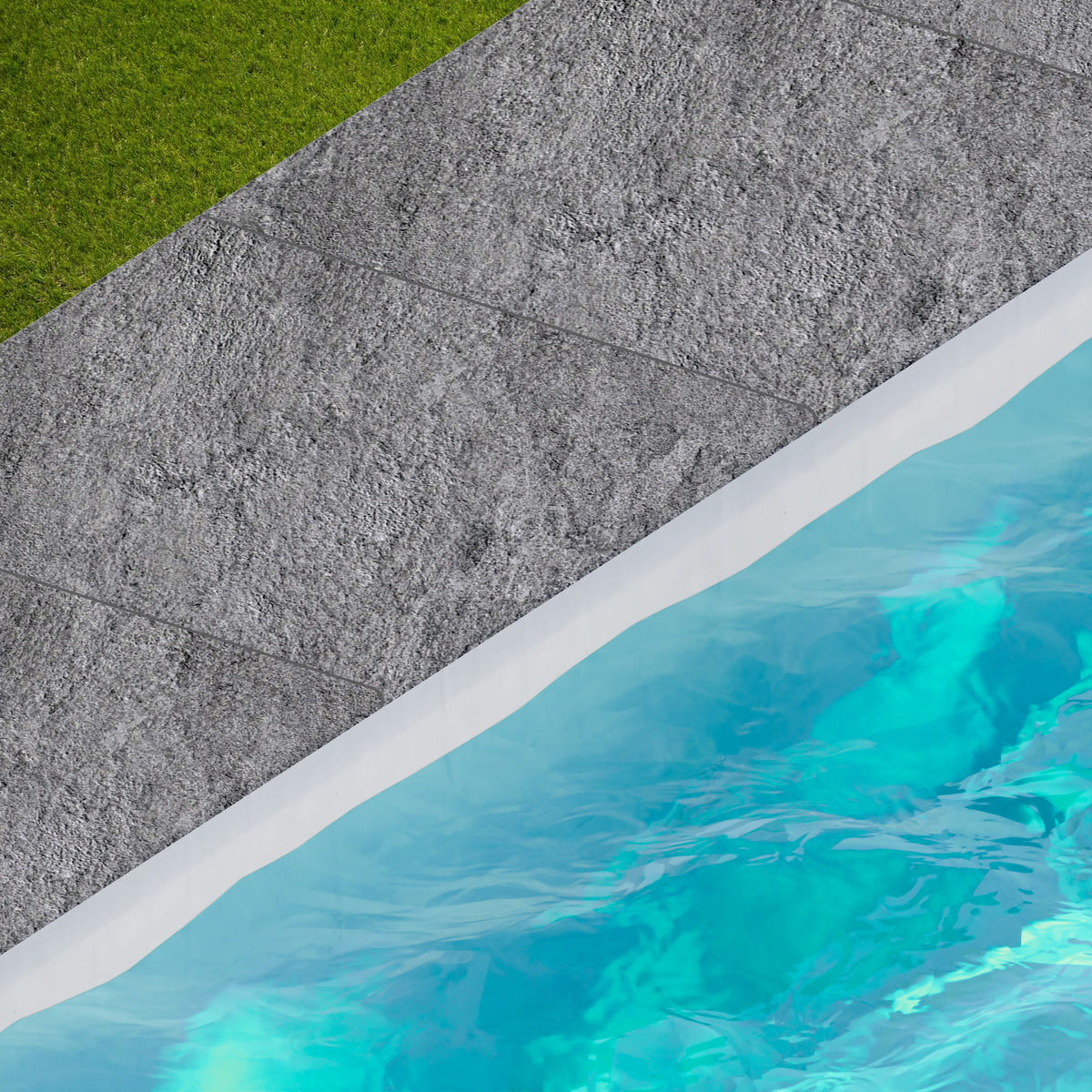Margelle de piscine effet Pierre Quartzite Gris Ombre 60x60x2 cm Bord 1/2 Rond Teravio