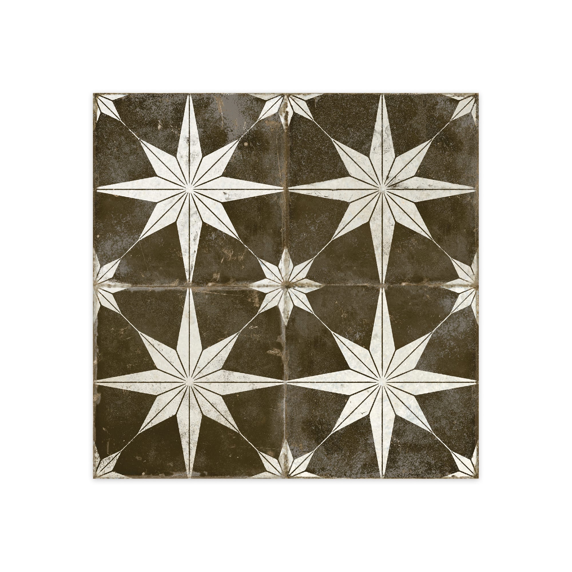 Carrelage Vintage effet Carreau ciment Etoile Blanche et Fond Noir 45x45x0,95 cm Sparta - Sol et mur intérieur