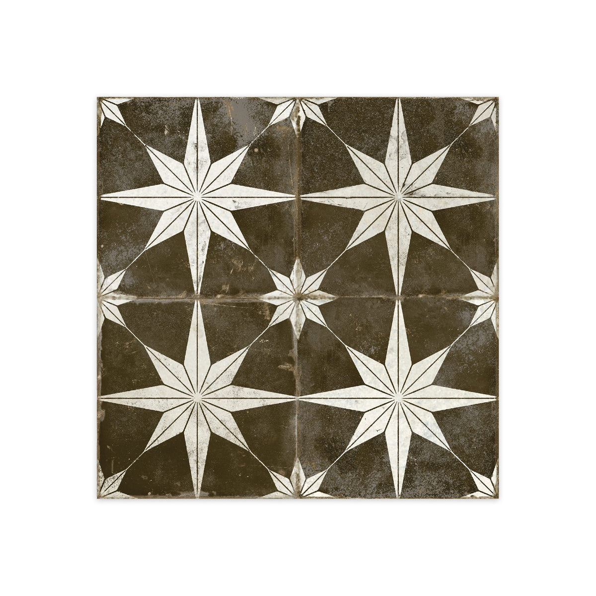 Carrelage Vintage effet Carreau ciment Etoile Blanche et Fond Noir 45x45x0,95 cm Sparta - Sol et mur intérieur
