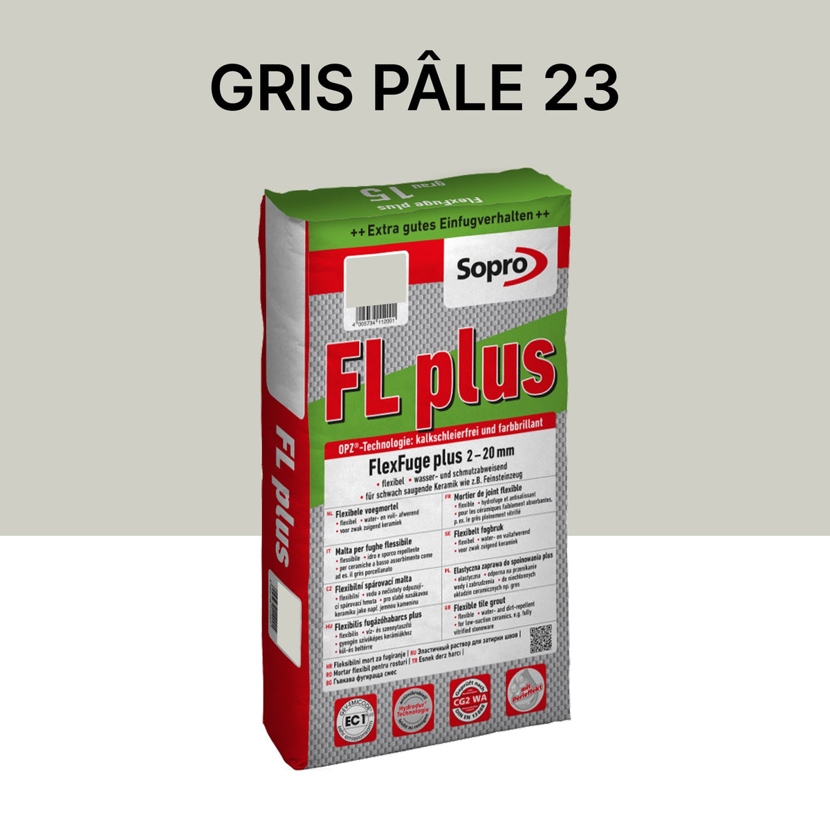 Joint carrelage intérieur et extérieur - 2 à 20 mm - Gris pâle 23 - Sopro FL plus - 15 kg