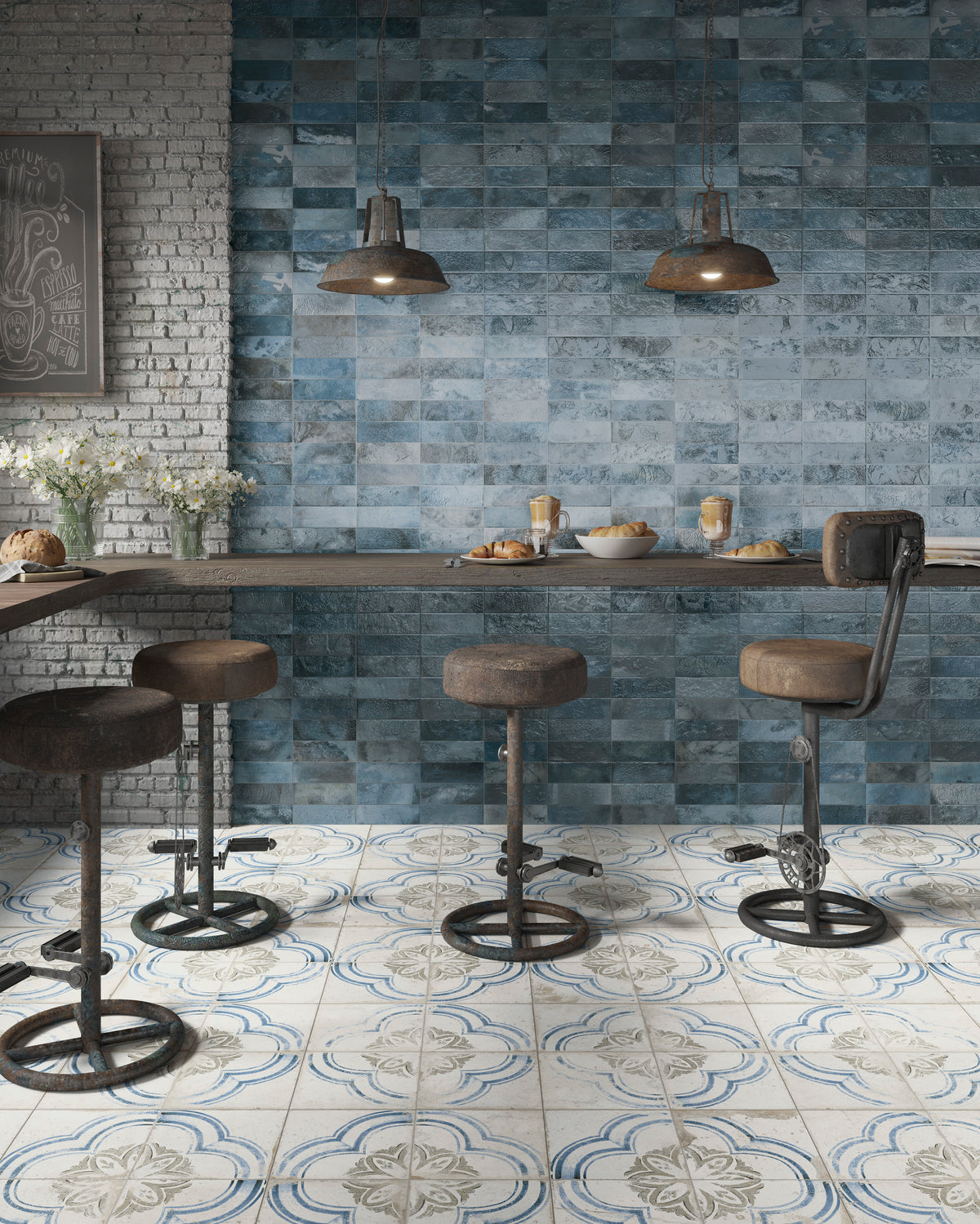 Carrelage Vintage effet Zellige Bleu 40x20x1,03 cm Patrina - Mur intérieur