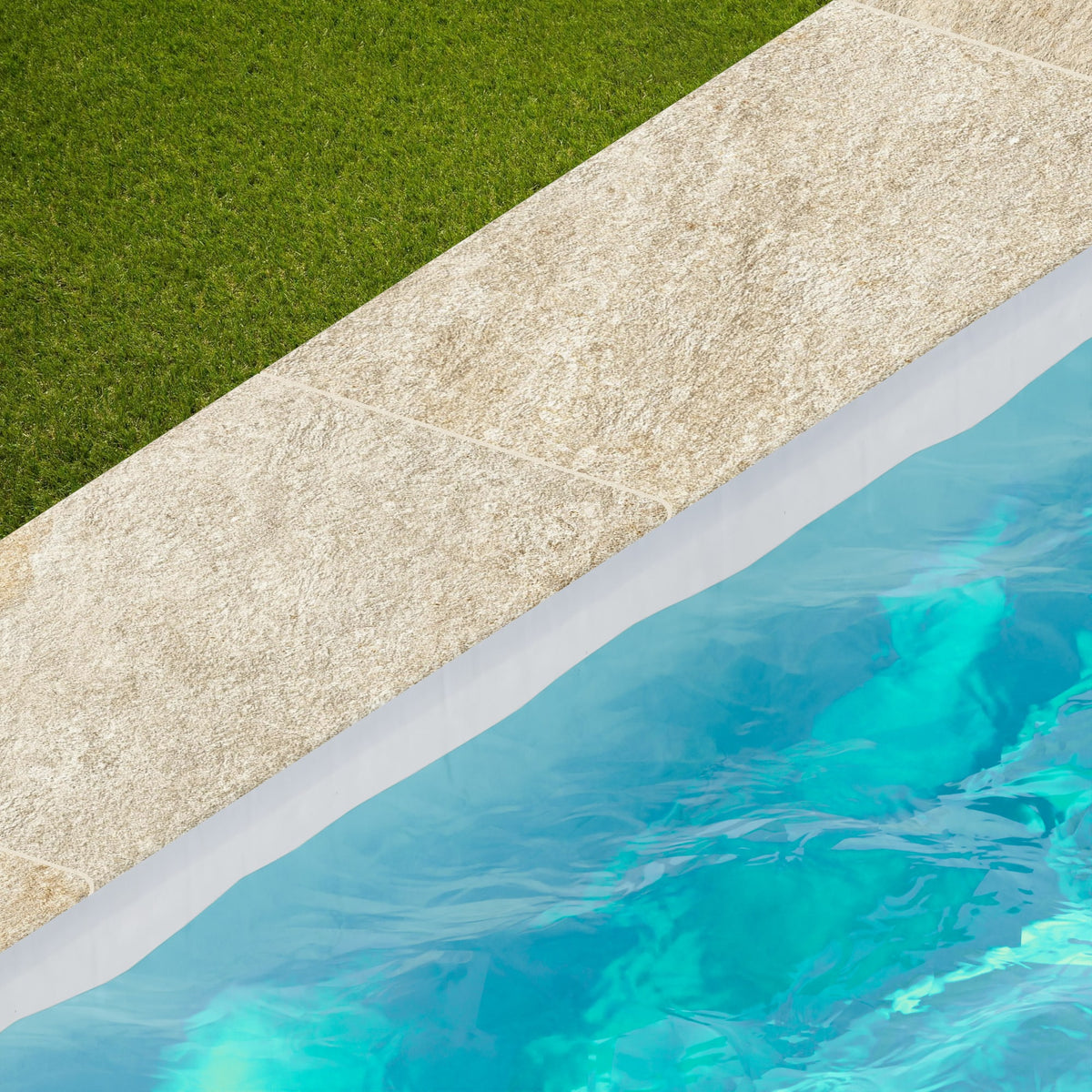 Margelle de piscine effet Pierre Quartzite Gris Beige 80x40x2 cm Bord 1/2 Rond Salvero