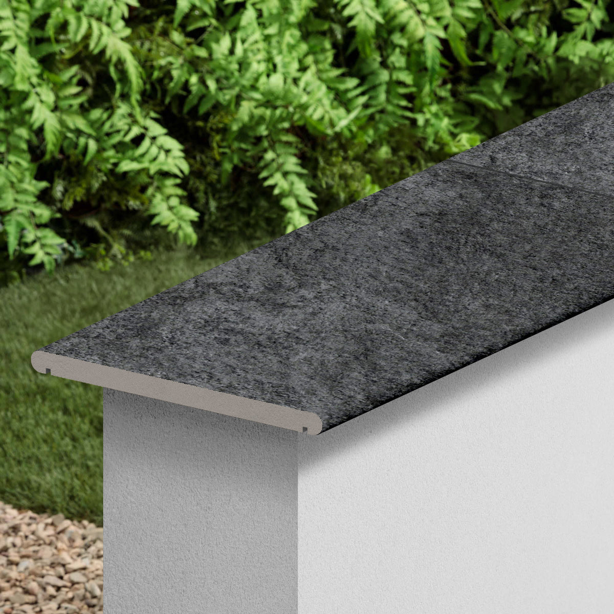 Couvertine effet Pierre Quartzite Gris Dark 60x30x2 cm Bord 1/2 Rond Double Larmier Teravio
