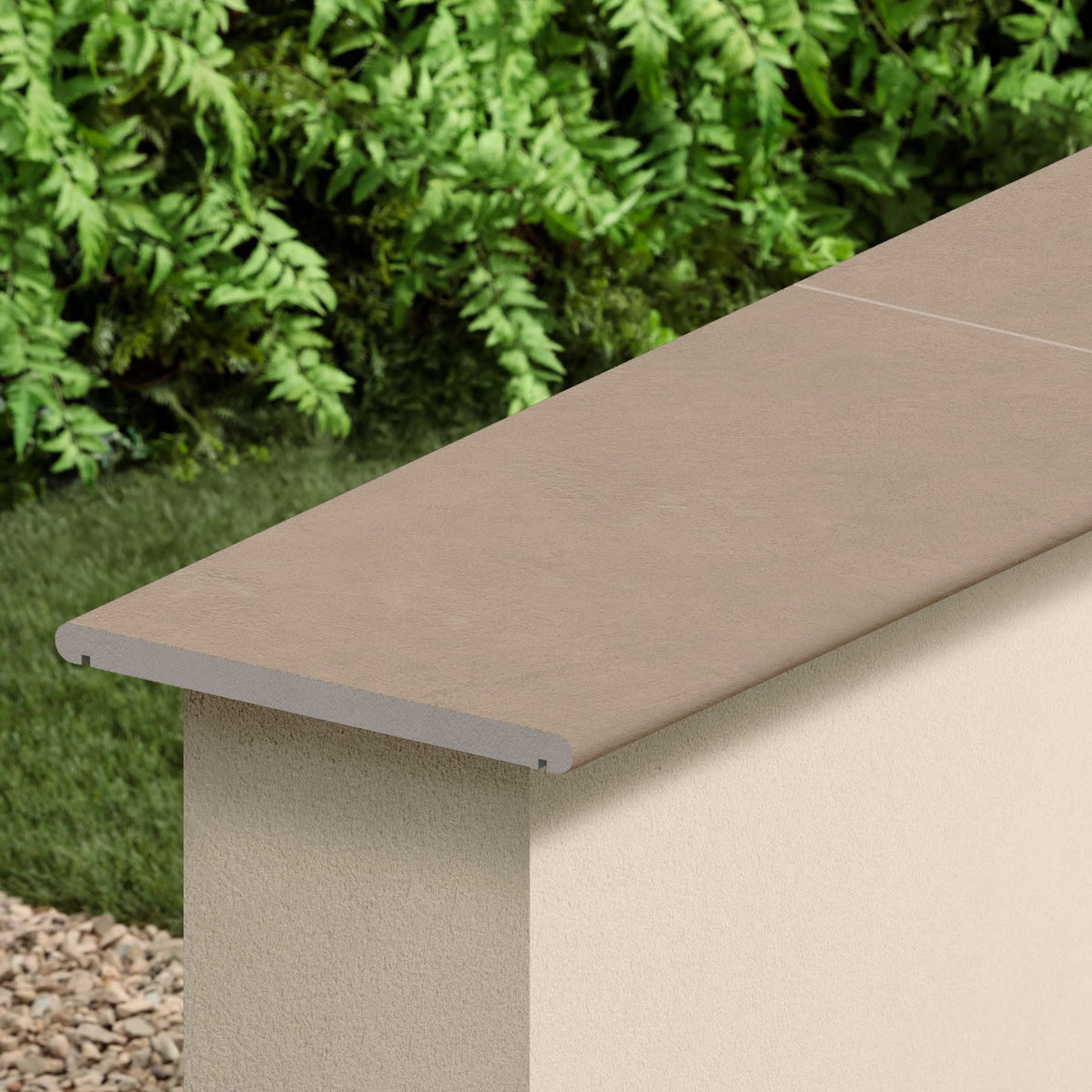 Couvertine effet Béton Brun Sable 60x30x2 cm Bord 1/2 Rond Double Larmier Benzaro