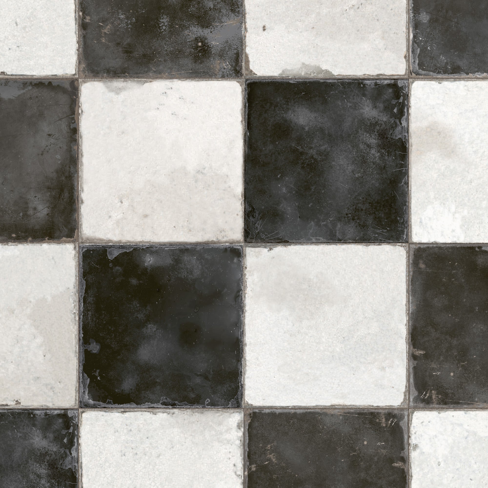 Carrelage Vintage effet Carreau ciment Noir Damier 45x45x0,95 cm Rovessa - Sol et mur intérieur
