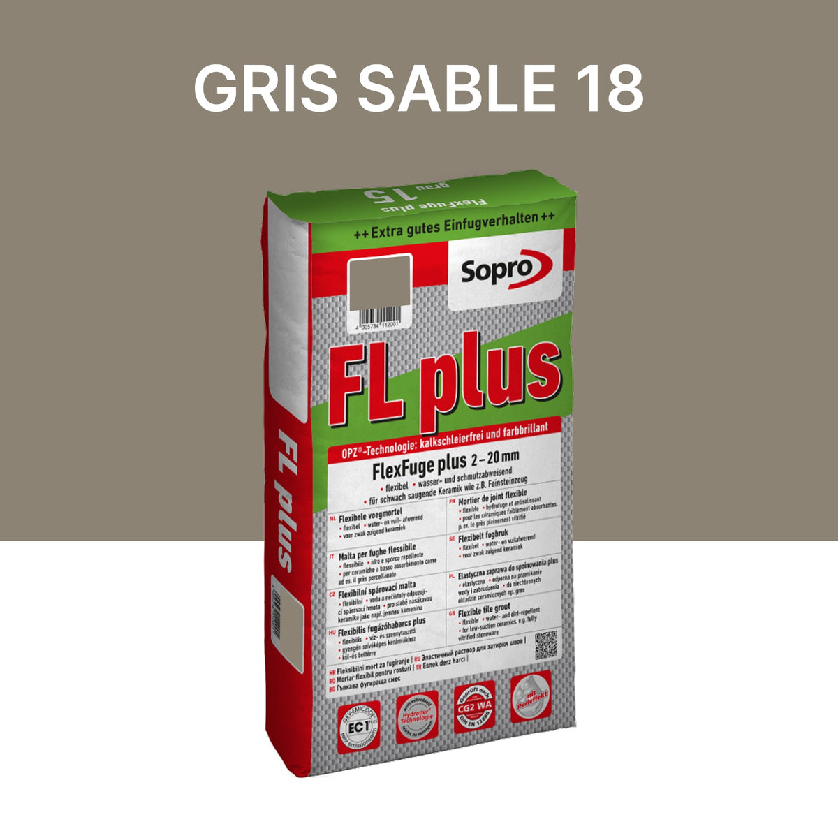 Joint carrelage intérieur et extérieur - 2 à 20 mm - Gris sable 18 - Sopro FL plus - 15 kg