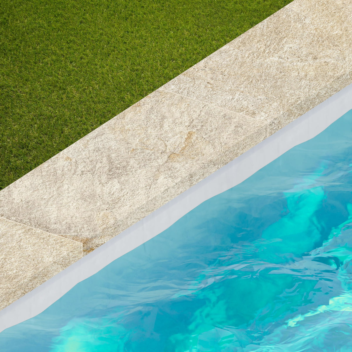 Margelle de piscine effet Pierre Quartzite Gris Beige 80x33x2 cm Bord Droit avec retombée Salvero