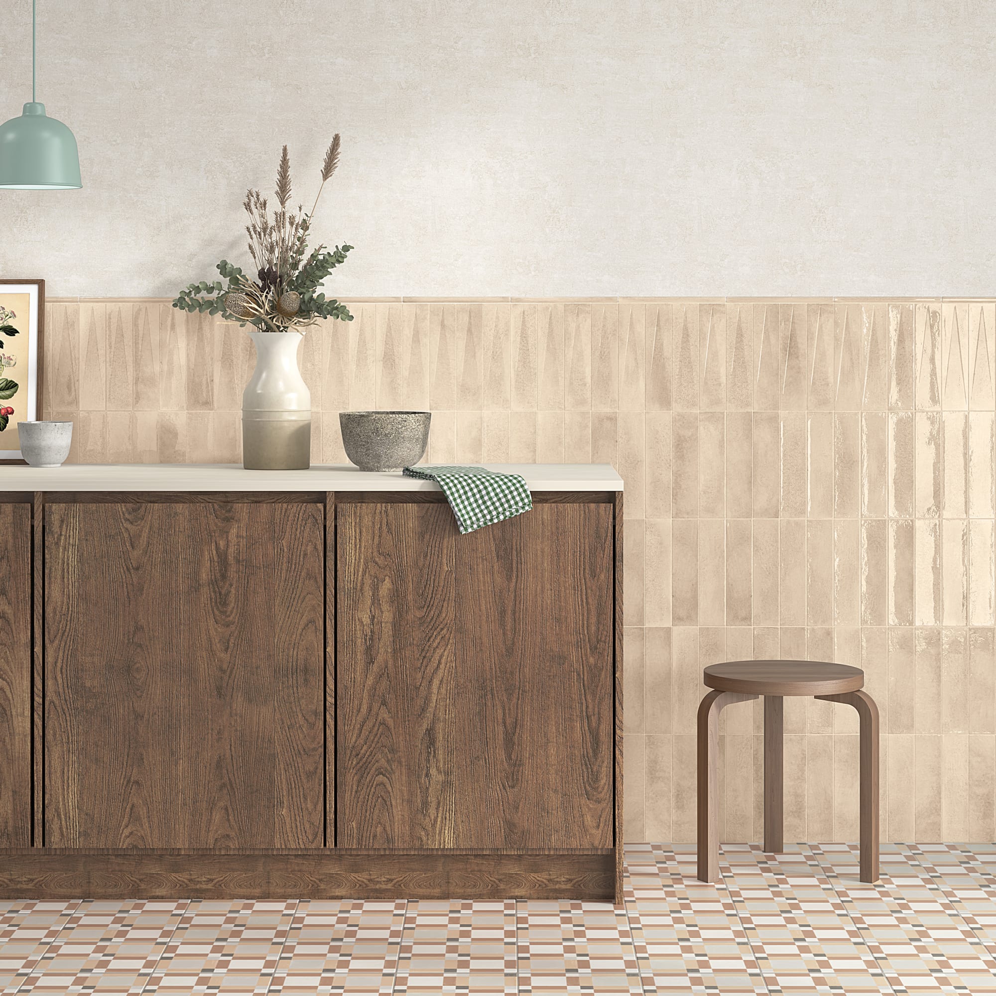 Carrelage effet Zellige 3D Beige Foncé 24,6x6x0,85 cm Montel - Mur intérieur
