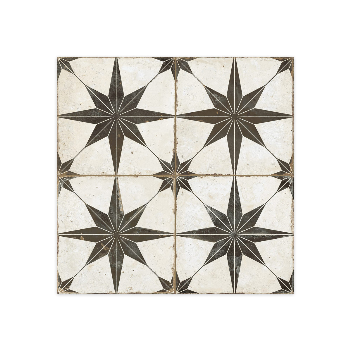 Carrelage Vintage effet Carreau ciment Etoile Noire et Fond Blanc 45,2x45,2x0,95 cm In&Out Sparta - Sol et mur intérieur et Sol extérieur
