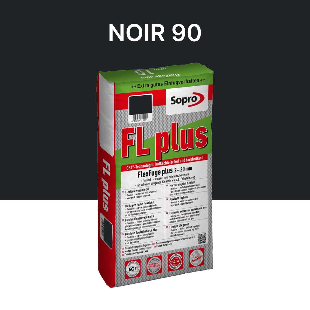 Joint carrelage intérieur et extérieur - 2 à 20 mm - Noir 90 - Sopro FL plus - 15 kg