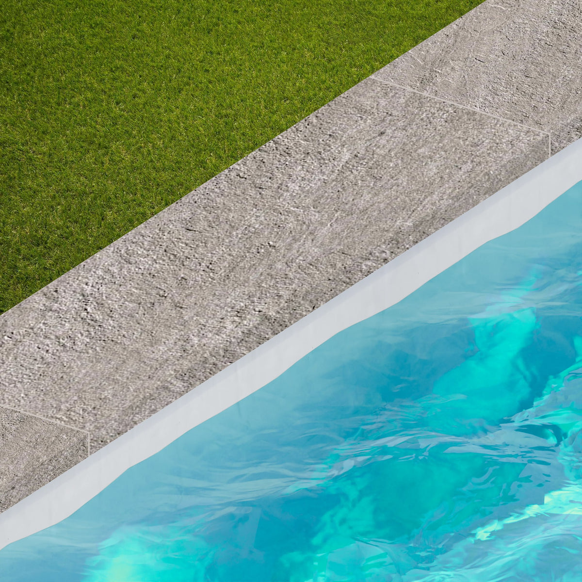 Margelle de piscine effet Pierre Quartzite Gris Silver 120x33x2 cm Bord Droit avec retombée Teravio