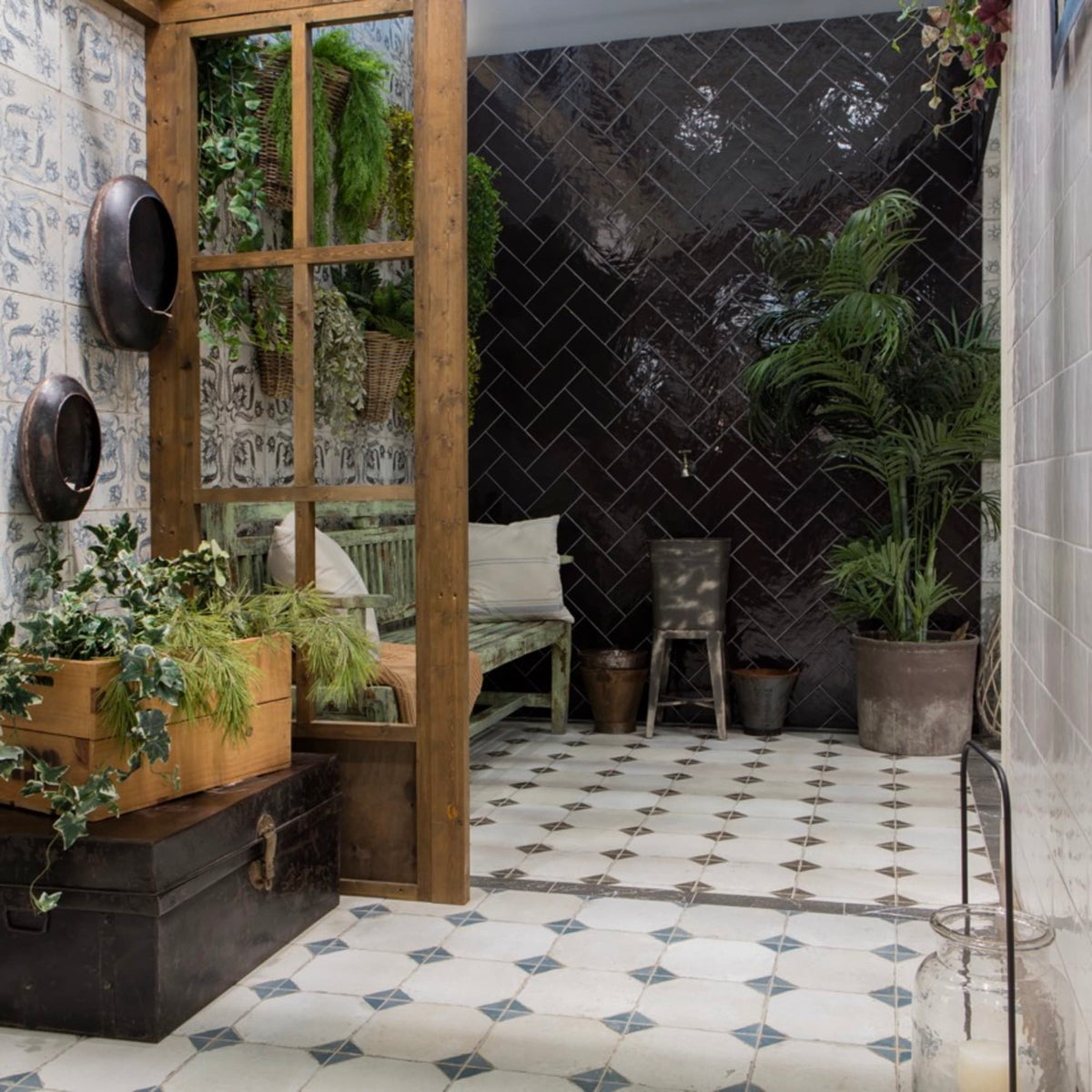 Carrelage Vintage Bleu Cabochon 45x45x0,95 cm Calvero - Sol et mur intérieur