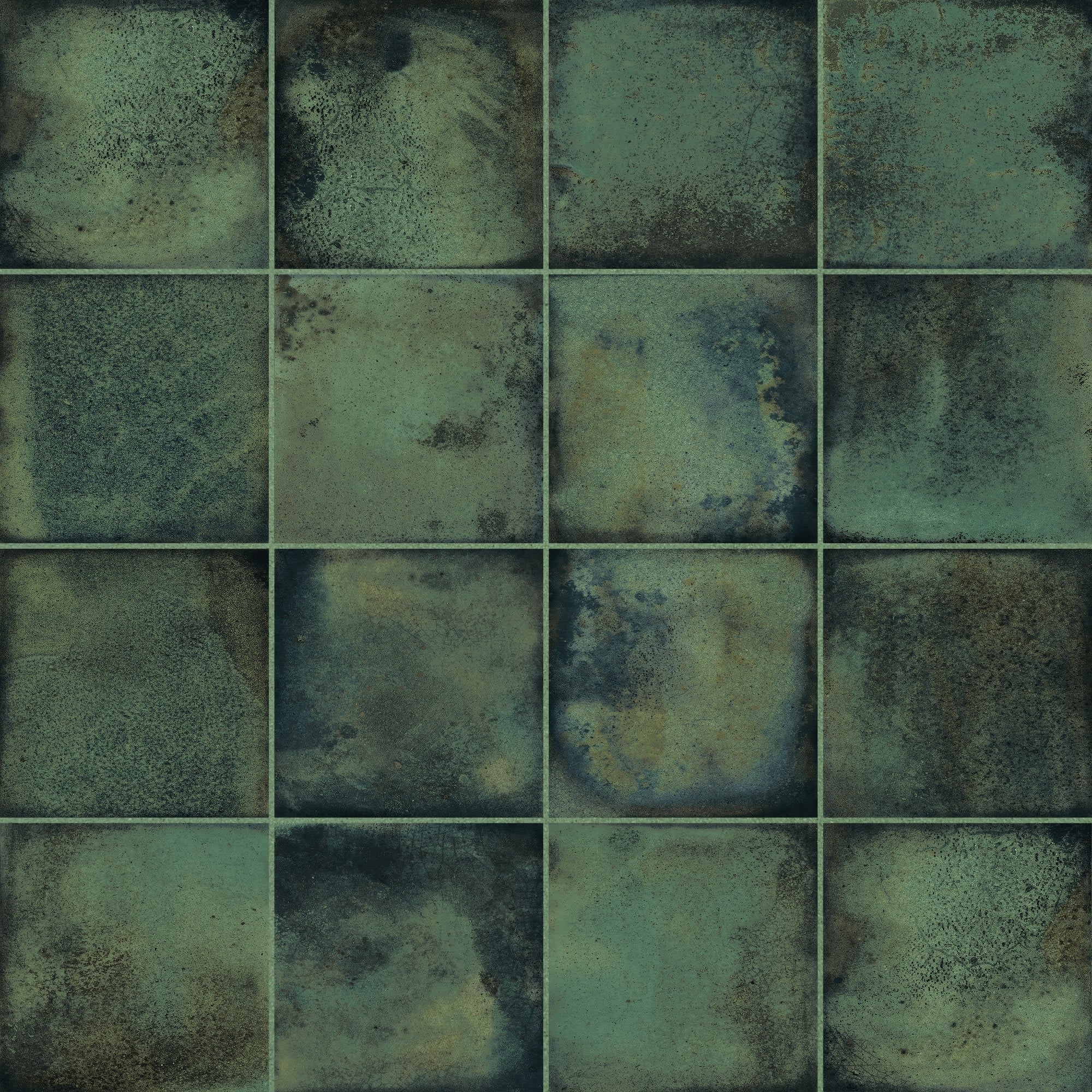 Carrelage effet Zellige Vert Intense 14,8x14,8x0,77 cm Orvian - Mur intérieur